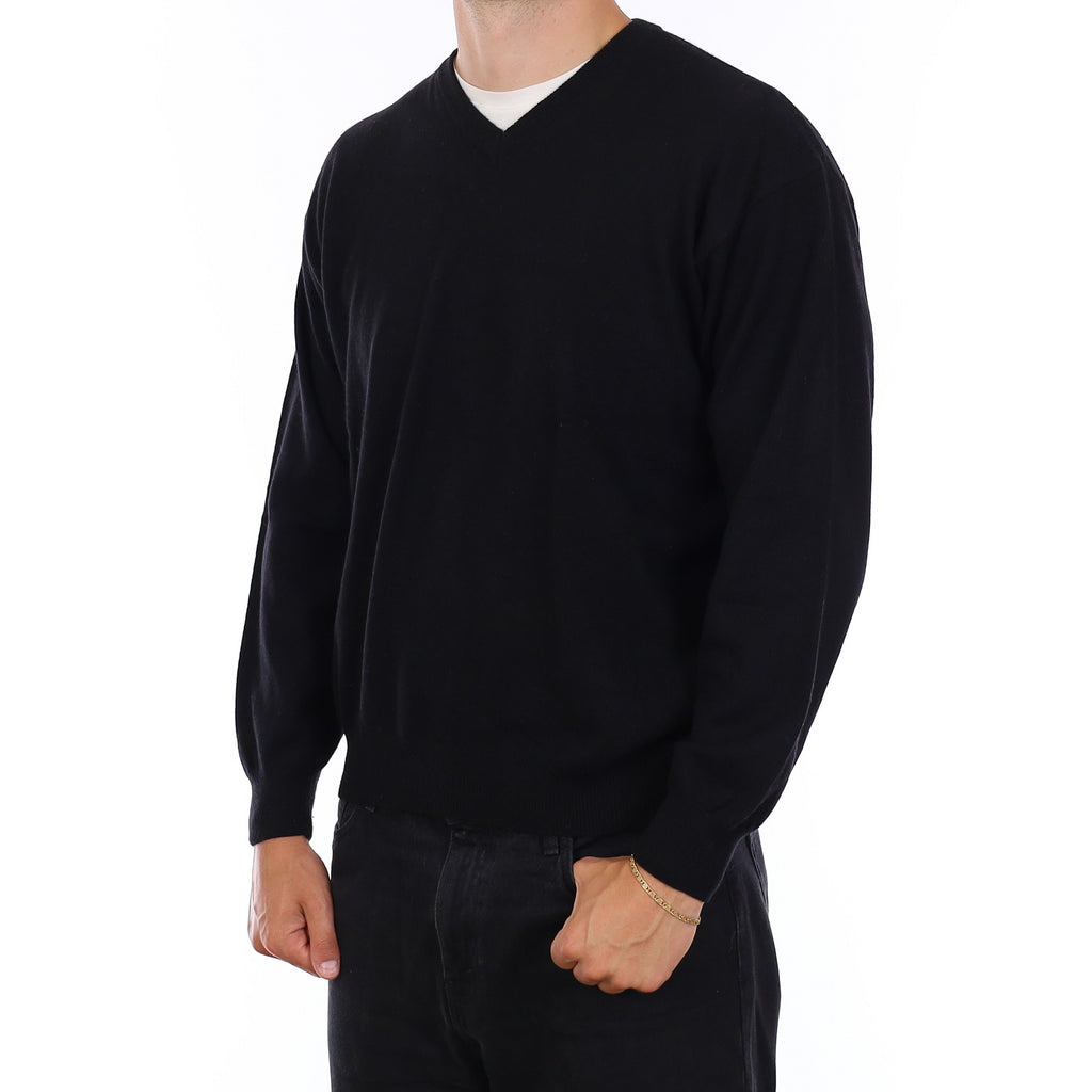 Men's Black Cashmere V Neck Jumper XL