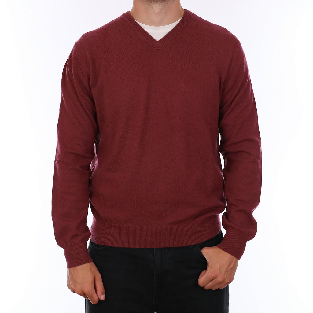 Men's Brick Red Cashmere V Neck Jumper XL