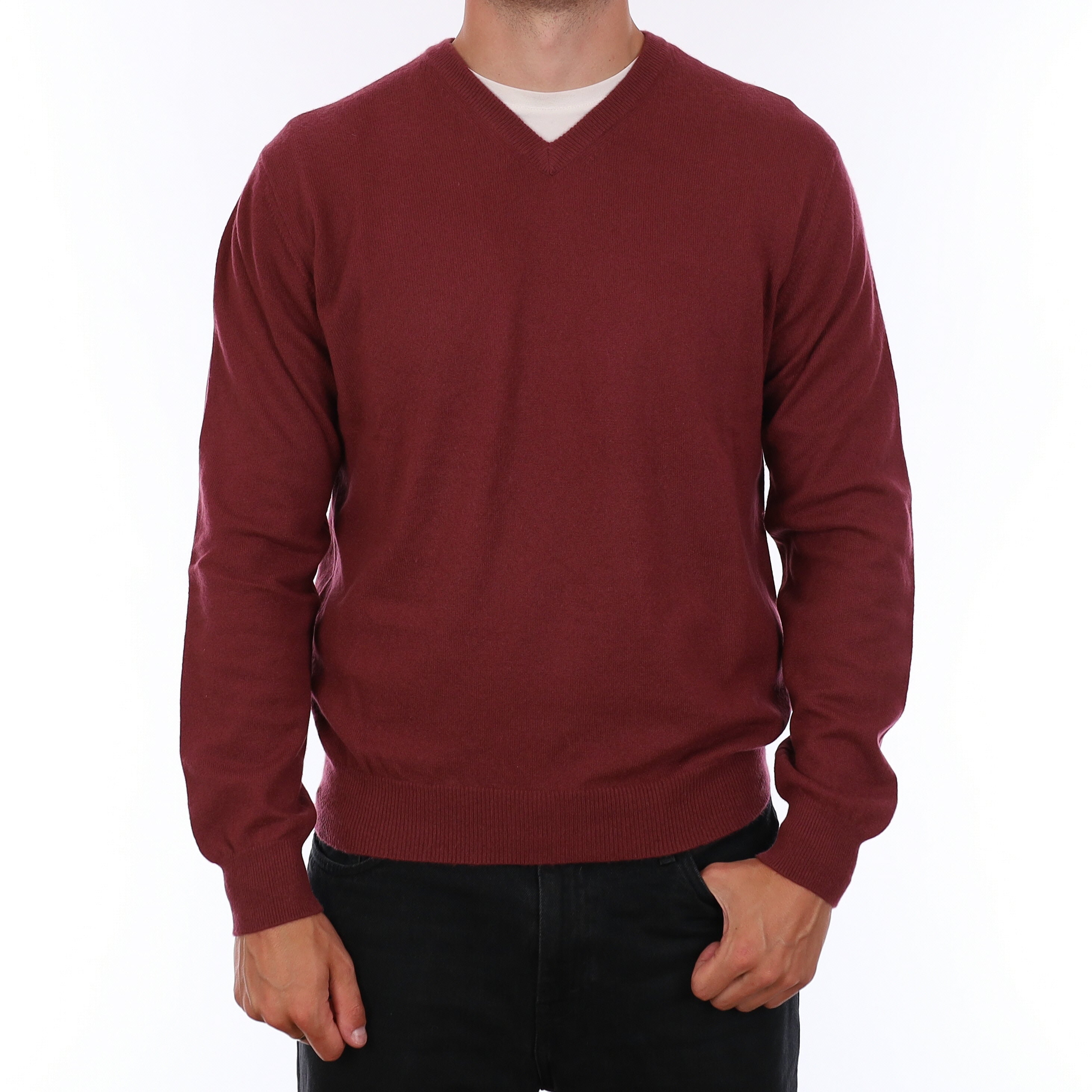 Men's Brick Red Cashmere V Neck Jumper XL