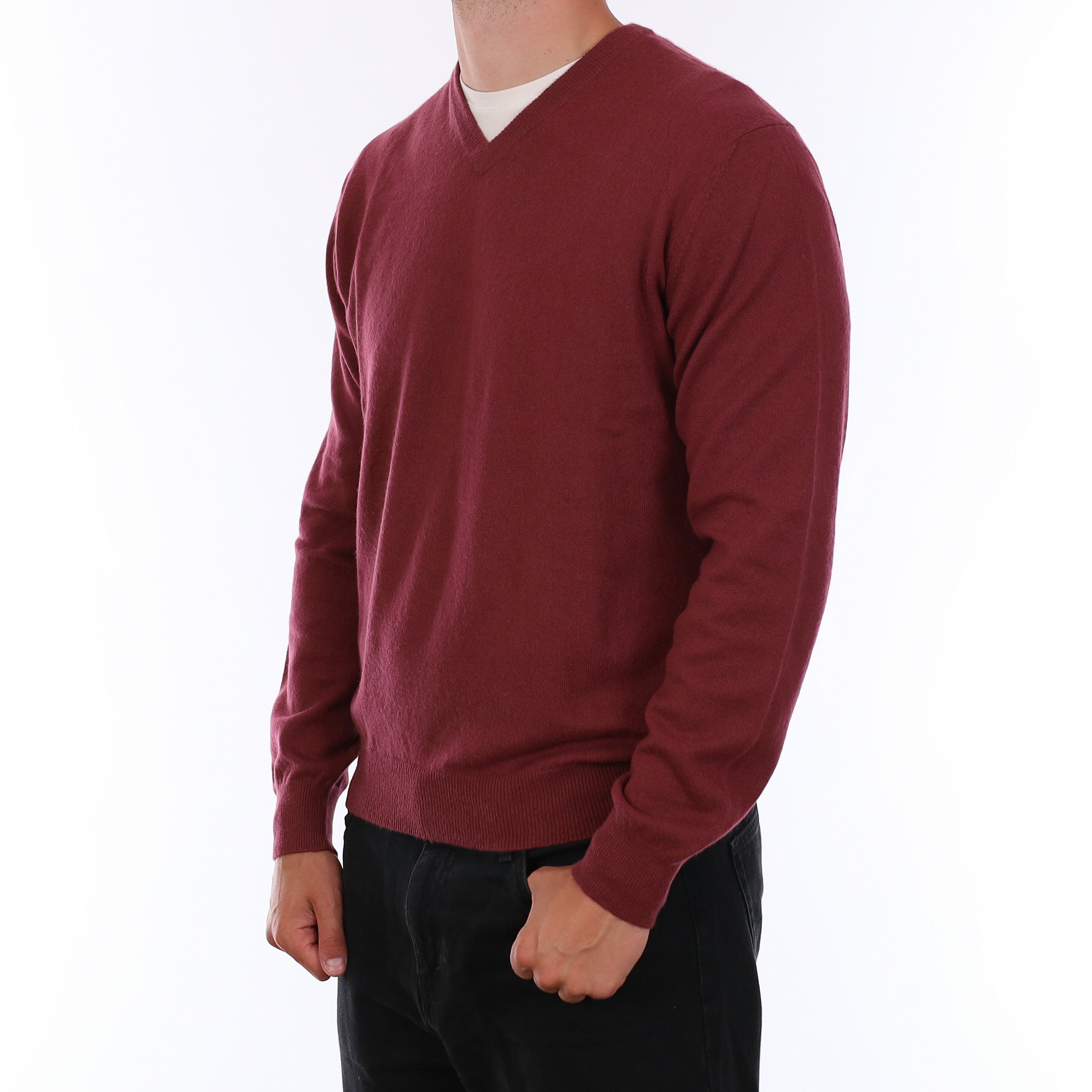 Men's Brick Red Cashmere V Neck Jumper XL