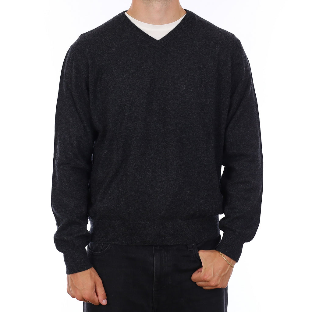 Men's Charcoal Grey Cashmere V Neck Jumper XL