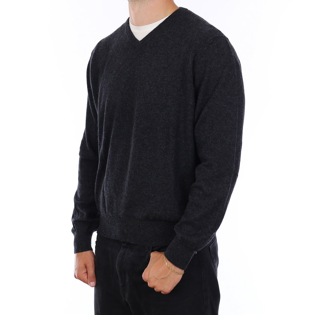 Men's Charcoal Grey Cashmere V Neck Jumper XL