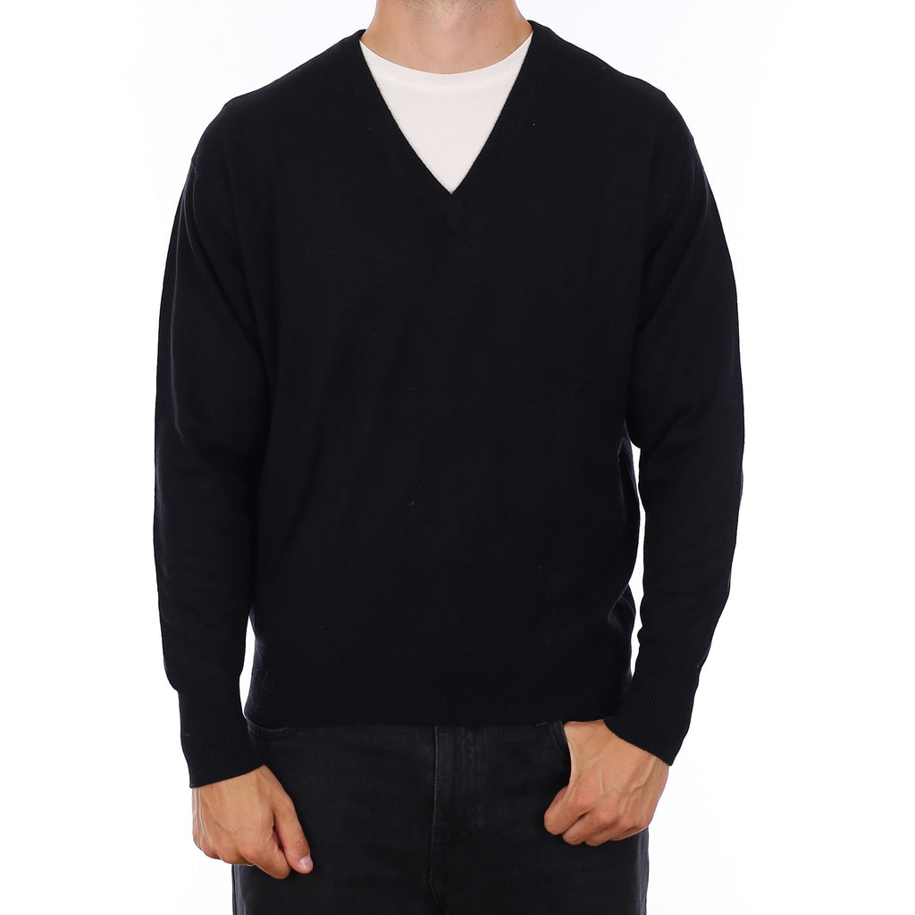 Men's Black Cashmere V Neck Jumper XL