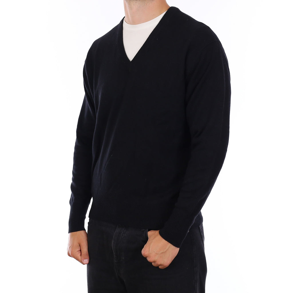 Men's Black Cashmere V Neck Jumper XL