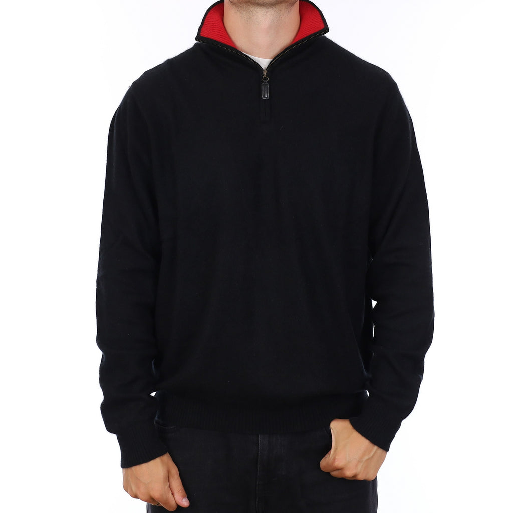 Men's Black Cashmere Quarter Zip Jumper XXL