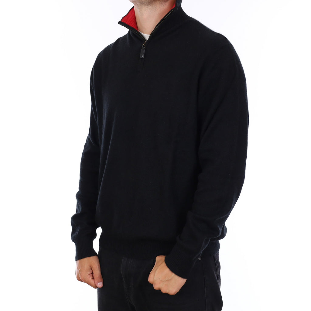 Men's Black Cashmere Quarter Zip Jumper XXL