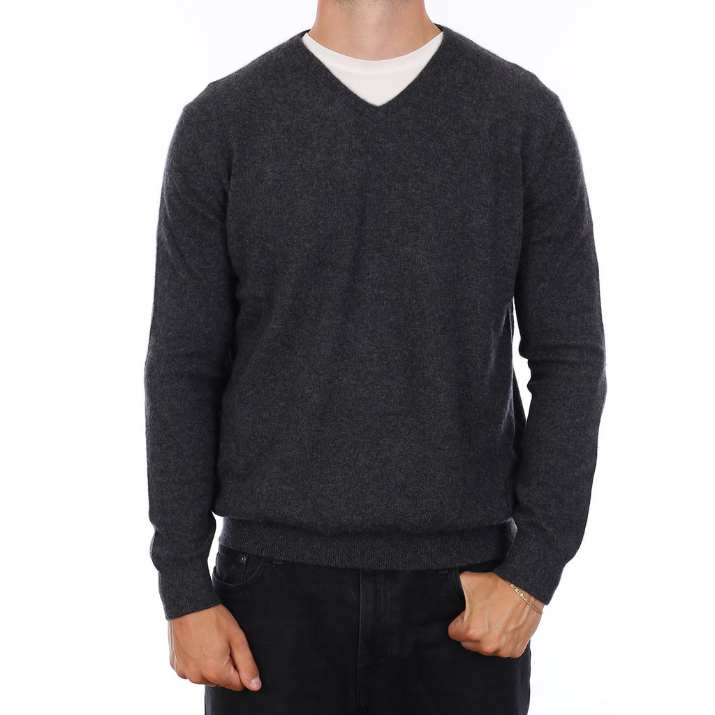 Men's Charcoal Grey Cashmere V Neck Jumper XXL