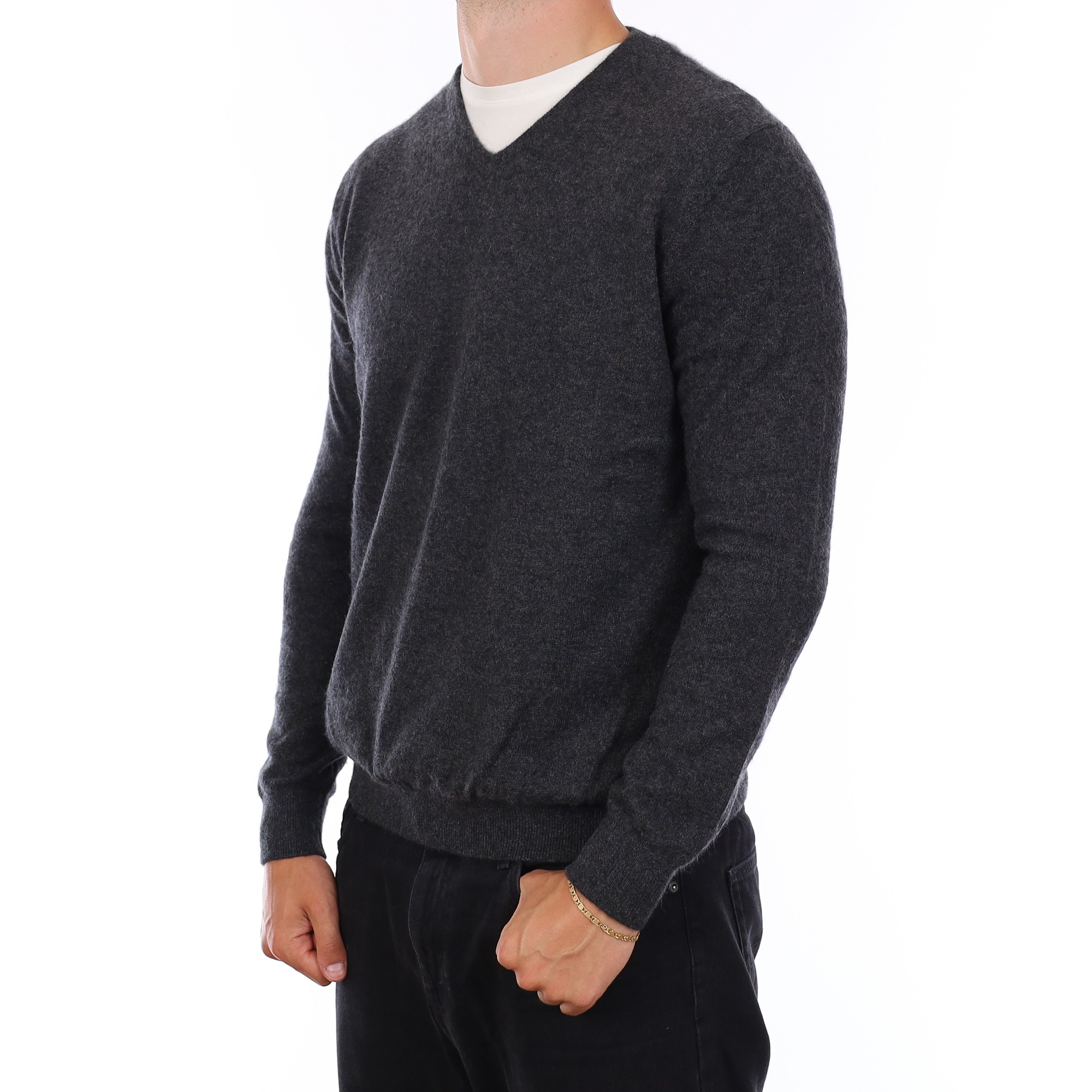 Men's Charcoal Grey Cashmere V Neck Jumper XXL