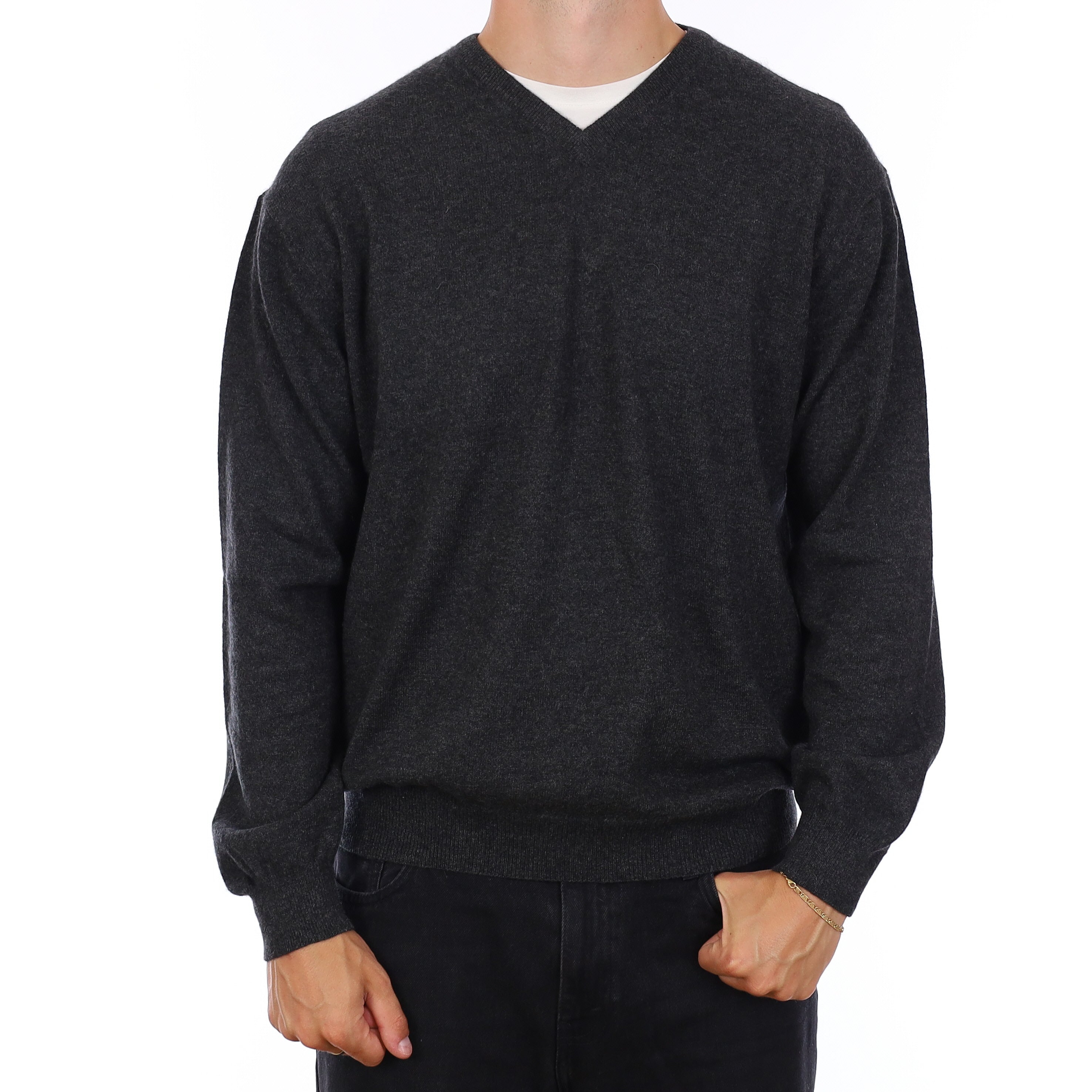Men's Charcoal Grey Cashmere V Neck Jumper XXL