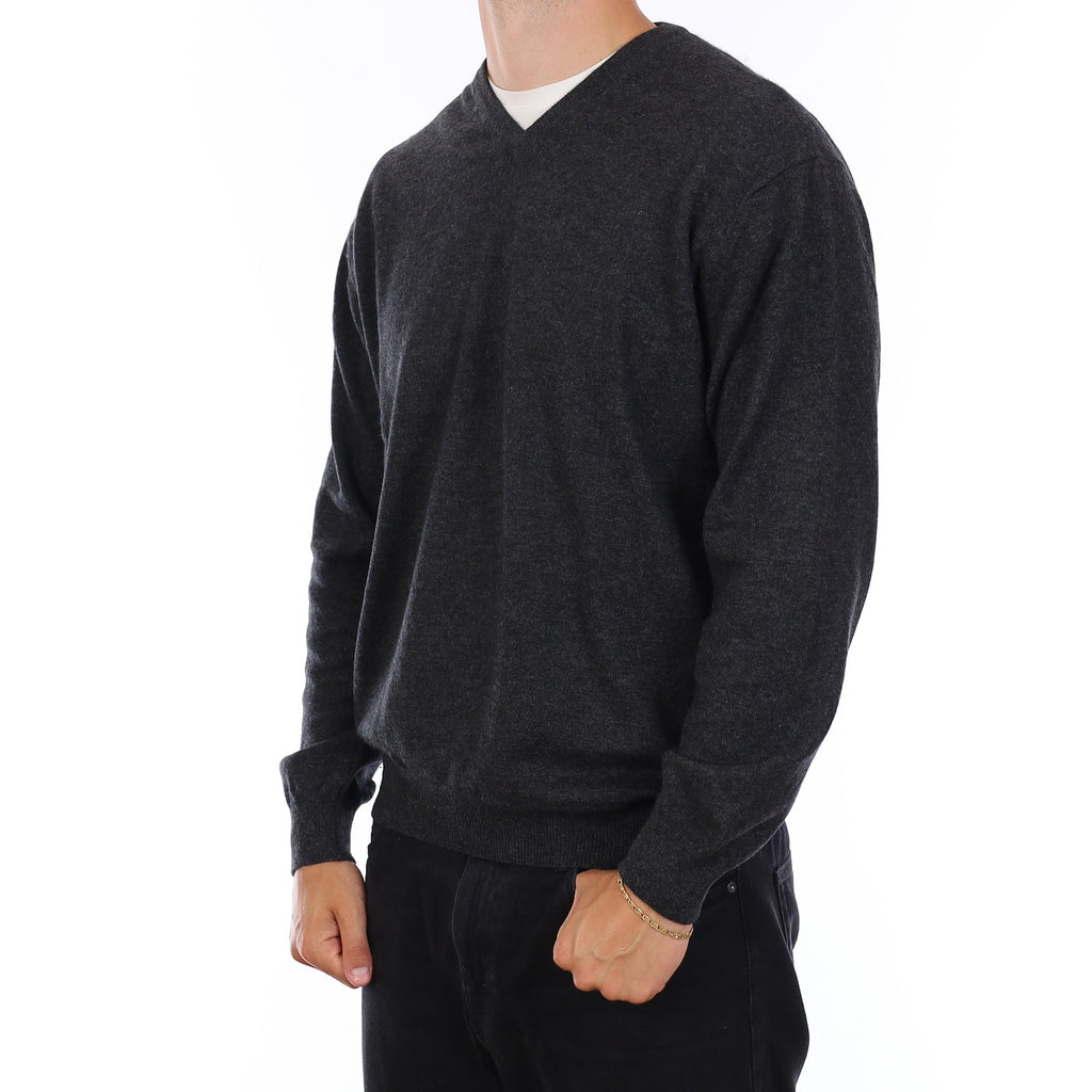 Men's Charcoal Grey Cashmere V Neck Jumper XXL
