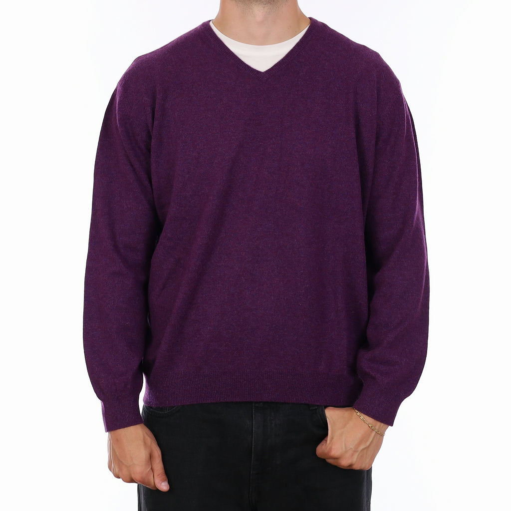 Men's Plum Cashmere V Neck Jumper XXL