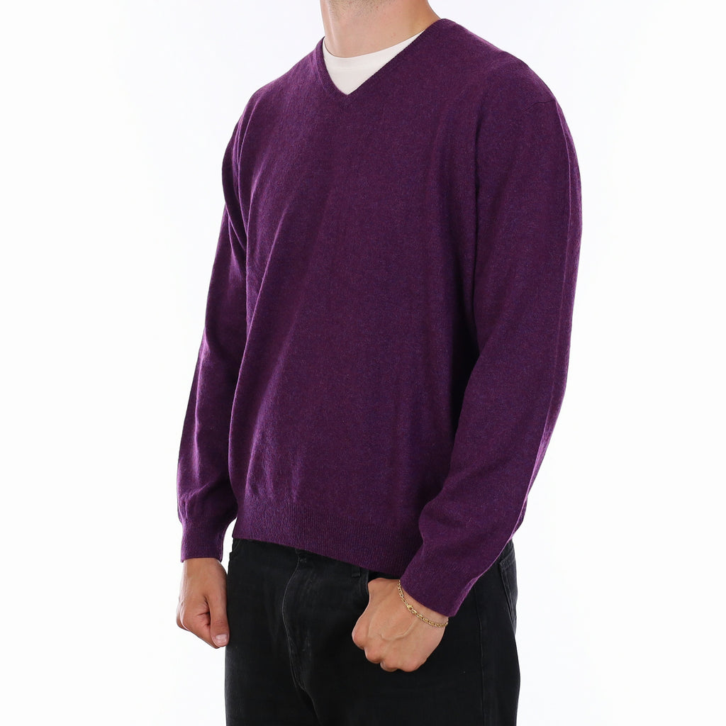 Men's Plum Cashmere V Neck Jumper XXL