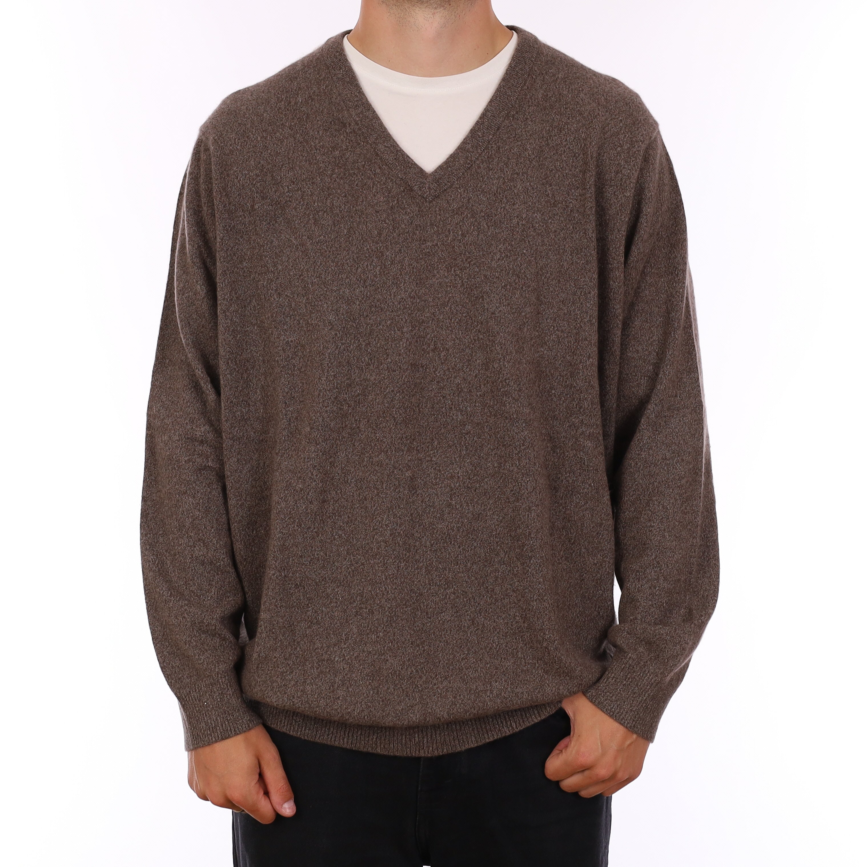 Men's mole Brown Marl Cashmere V Neck Jumper 4XL Tall