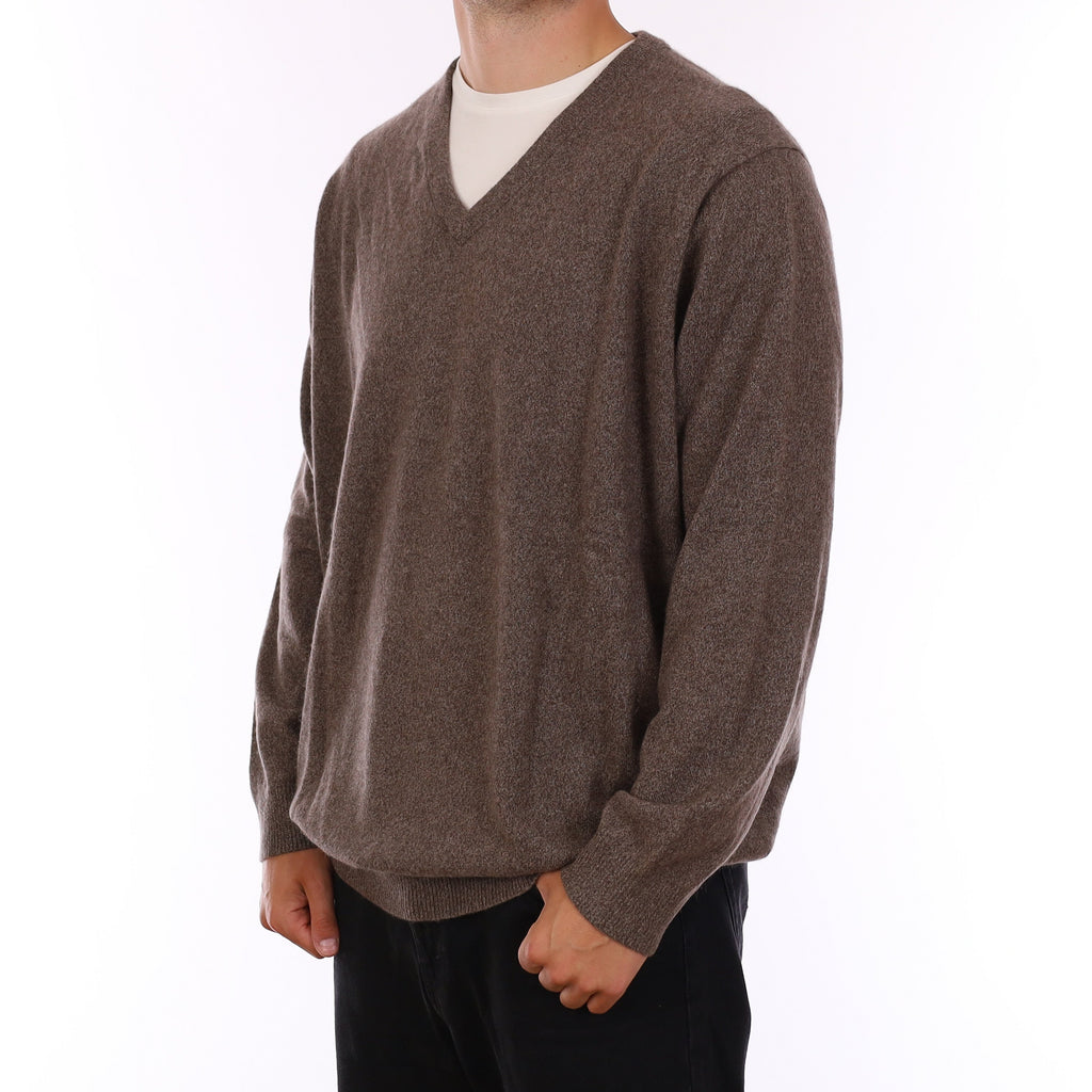 Men's mole Brown Marl Cashmere V Neck Jumper 4XL Tall