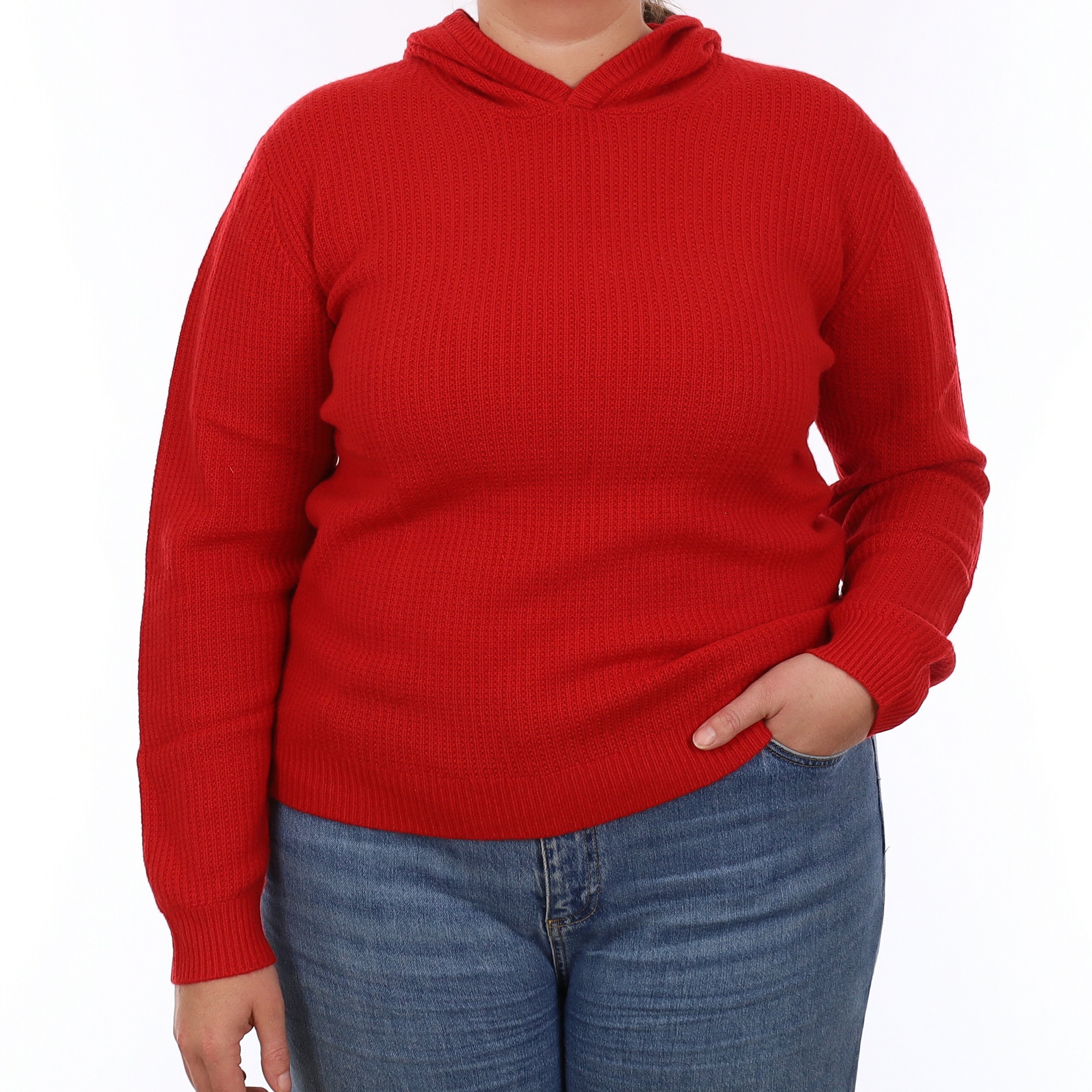 Brand New Scarlett Red Waffle Knit Cashmere Hoodie Jumper Large - UK 16