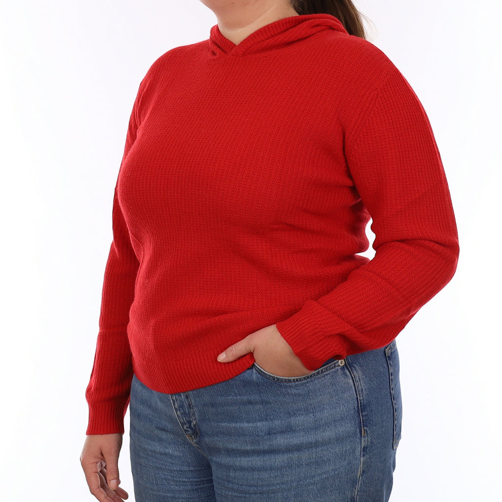 Brand New Scarlett Red Waffle Knit Cashmere Hoodie Jumper Extra Large