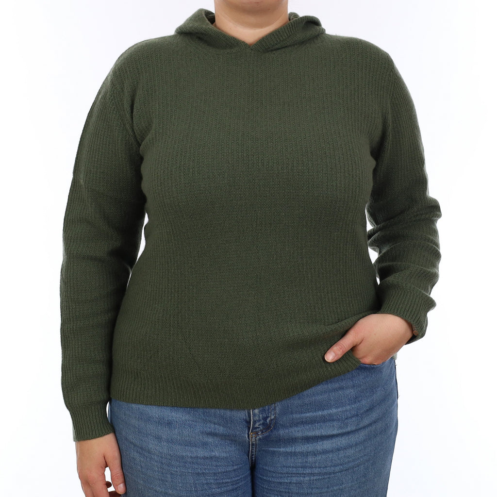 Brand New Juniper Green Waffle Knit Cashmere Hoodie Jumper Extra Large