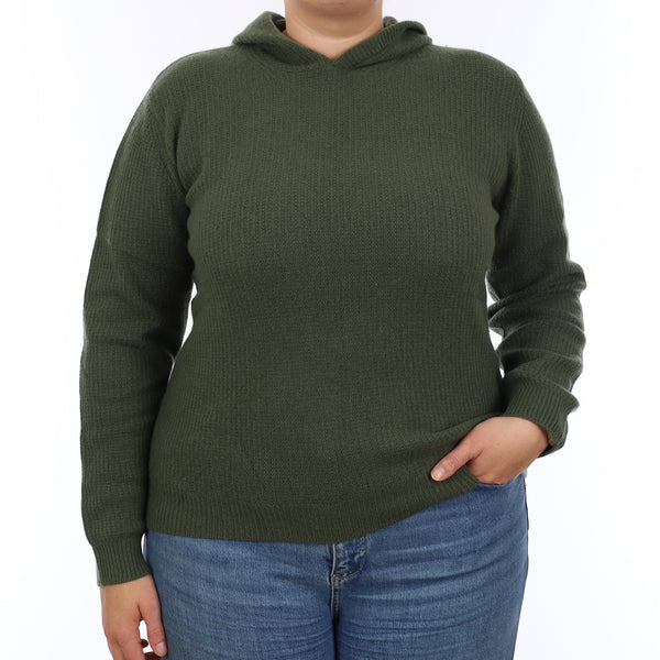 Brand New Juniper Green Waffle Knit Cashmere Hoodie Jumper Extra Large
