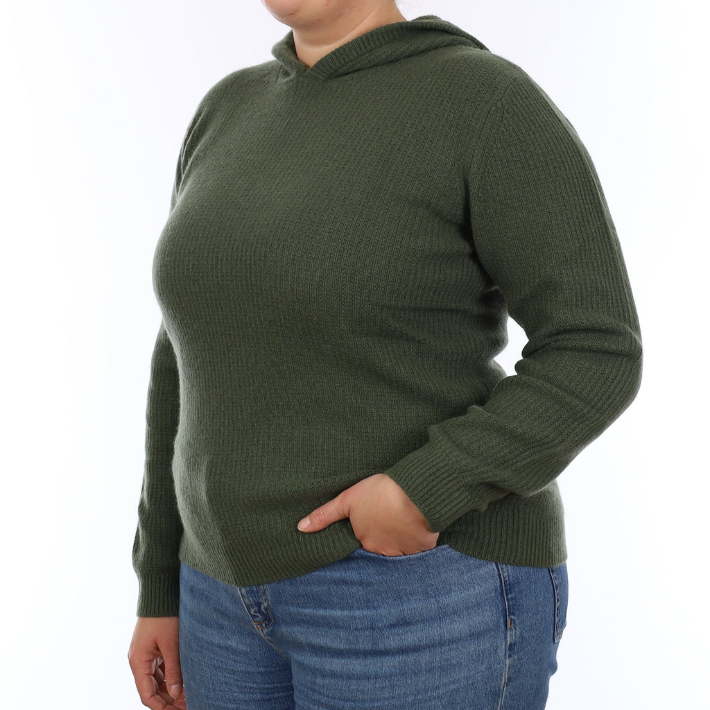 Brand New Juniper Green Waffle Knit Cashmere Hoodie Jumper Extra Large