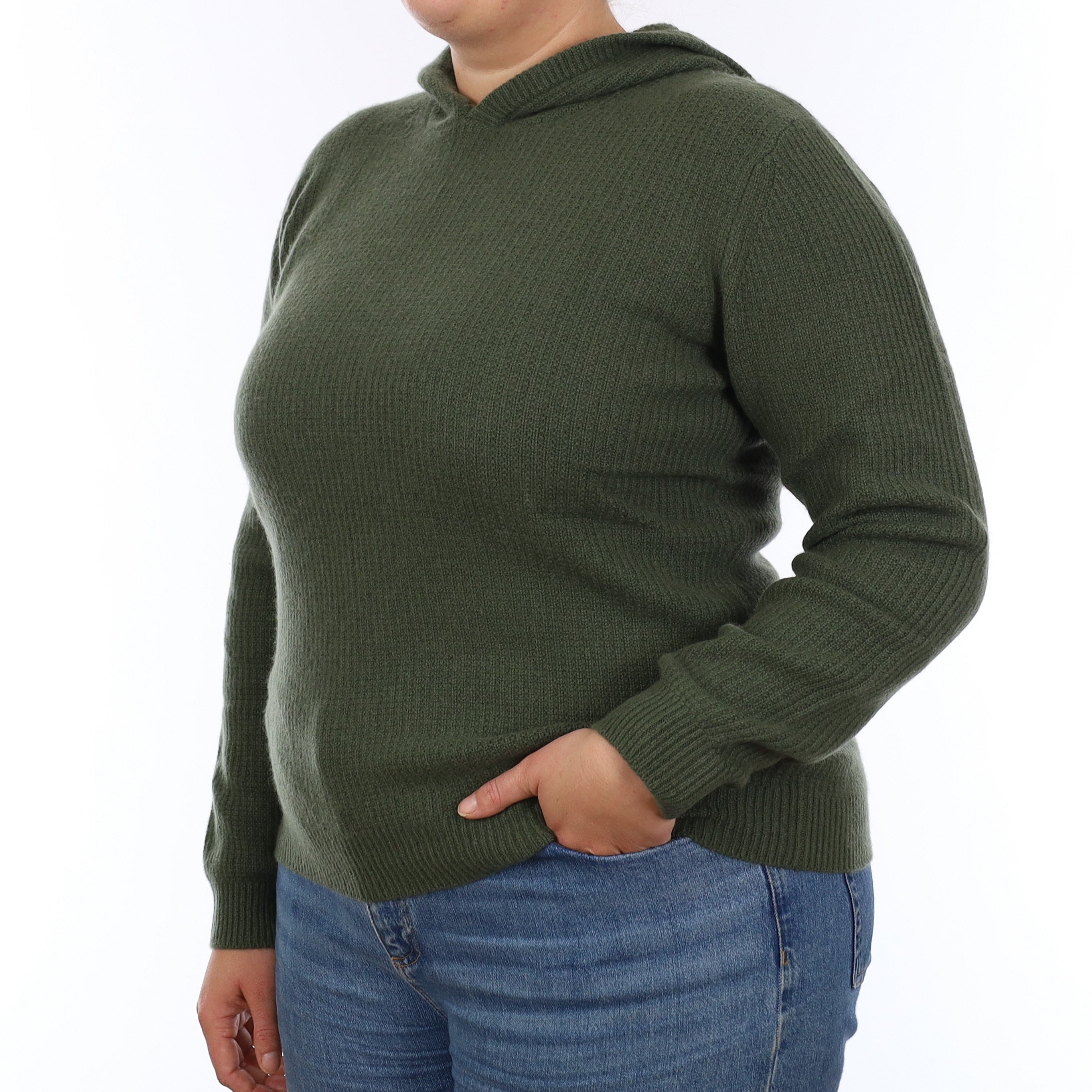 Brand New Juniper Green Waffle Knit Cashmere Hoodie Jumper Extra Large