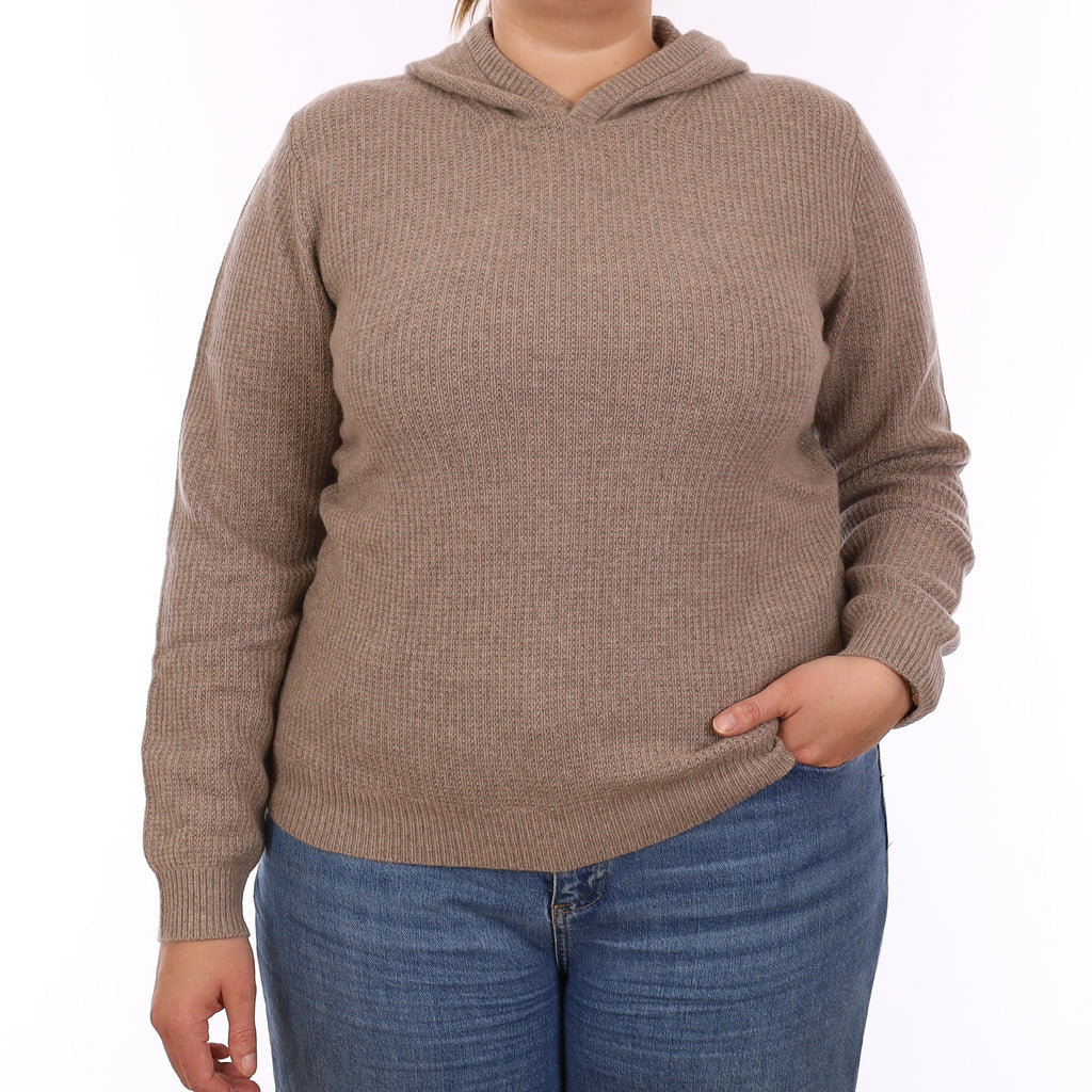 Brand New Mink Brown Waffle Knit Cashmere Hoodie Jumper Large - UK 16