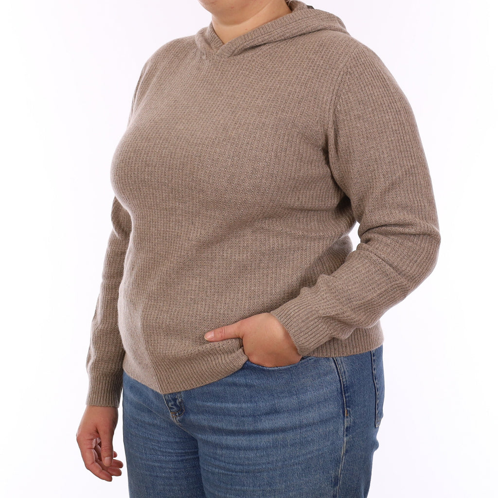 Brand New Mink Brown Waffle Knit Cashmere Hoodie Jumper Large - UK 16