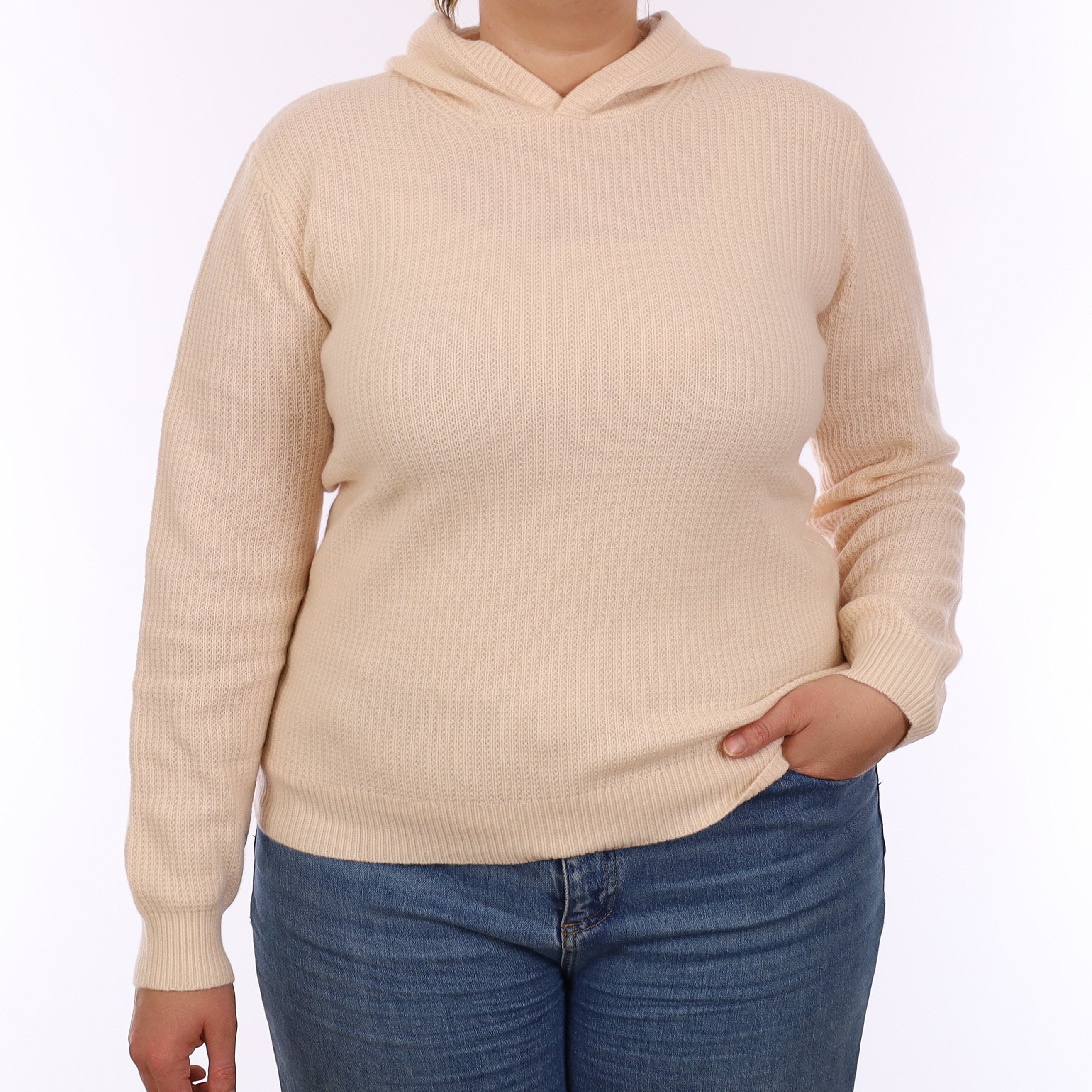 Brand New Warm Cream Waffle Knit Cashmere Hoodie Jumper Large - UK 16