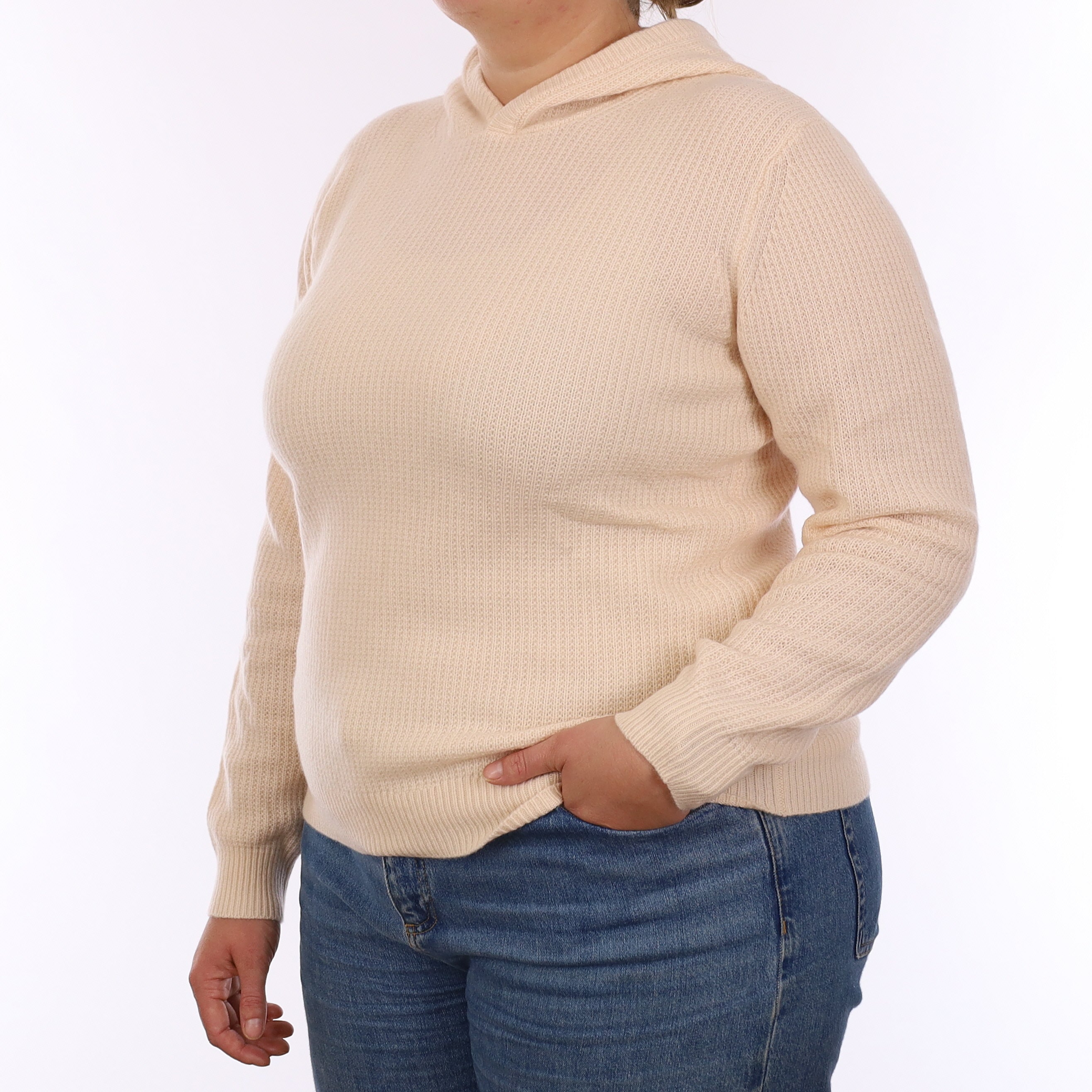 Brand New Warm Cream Waffle Knit Cashmere Hoodie Jumper Large - UK 16