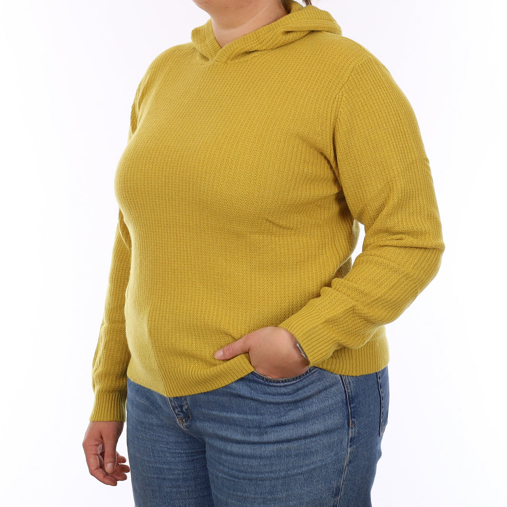Brand New Mustard Yellow Waffle Knit Cashmere Hoodie Jumper Extra Large