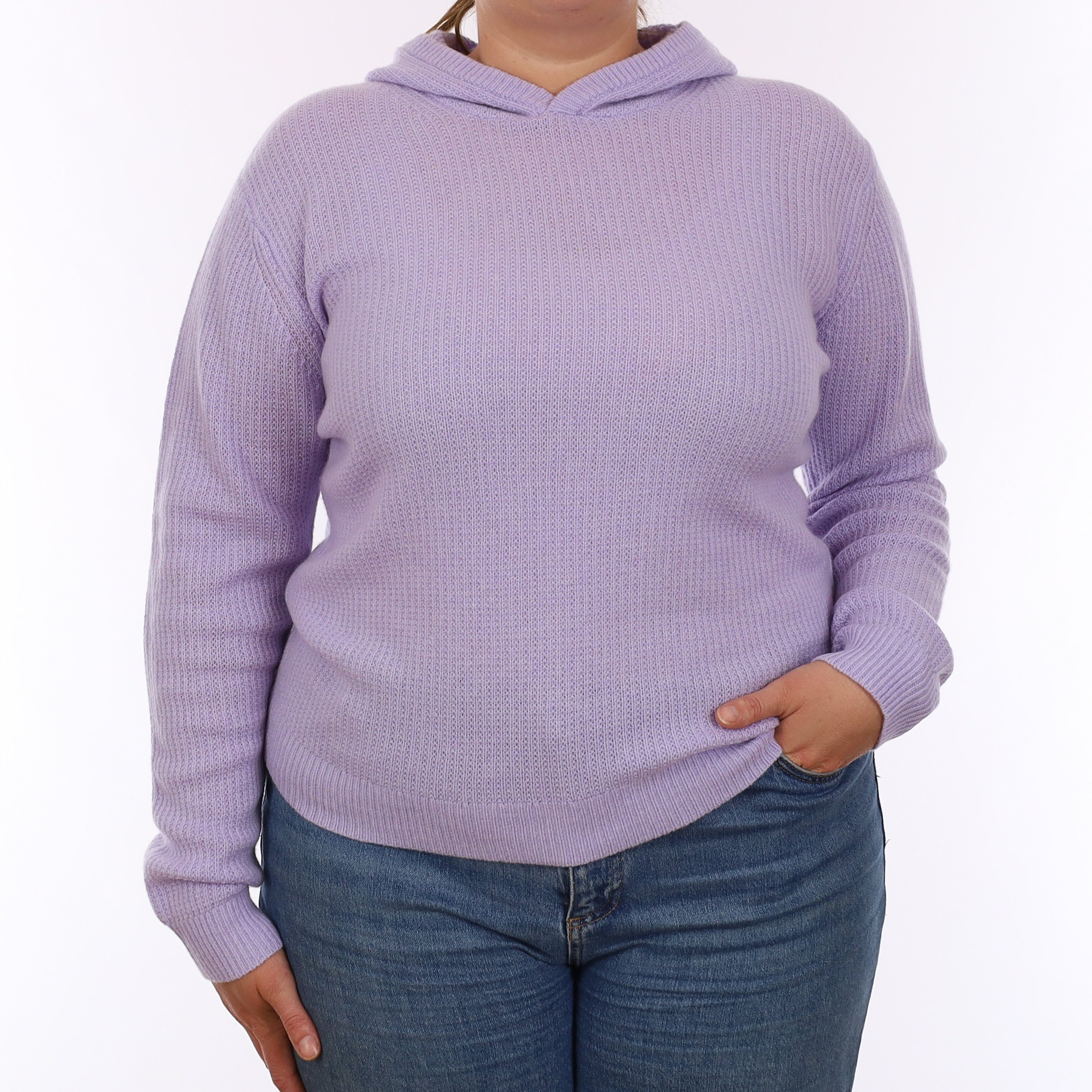 Brand New Pale Lavender Waffle Knit Cashmere Hoodie Jumper Large - UK 16