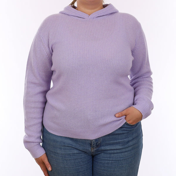 Brand New Pale Lavender Waffle Knit Cashmere Hoodie Jumper Large - UK 18