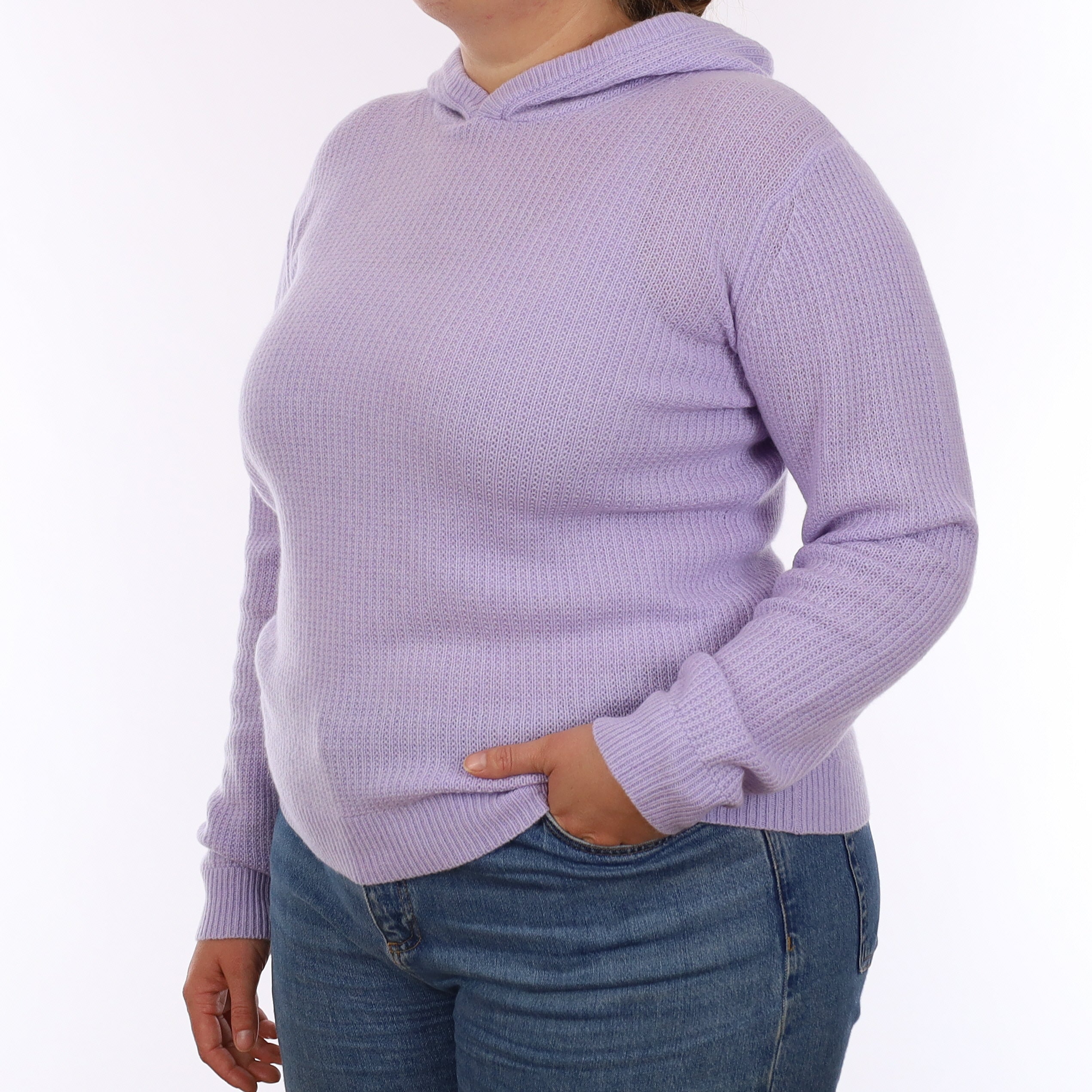 Brand New Pale Lavender Waffle Knit Cashmere Hoodie Jumper Large - UK 16