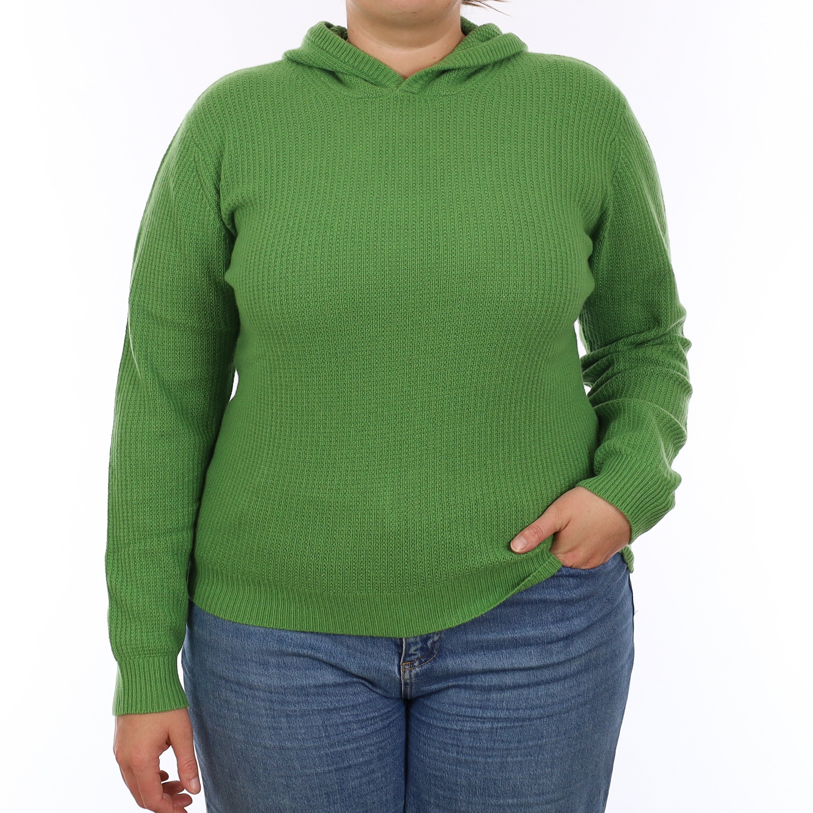 Brand New Jade Green Waffle Knit Cashmere Hoodie Jumper Extra Large