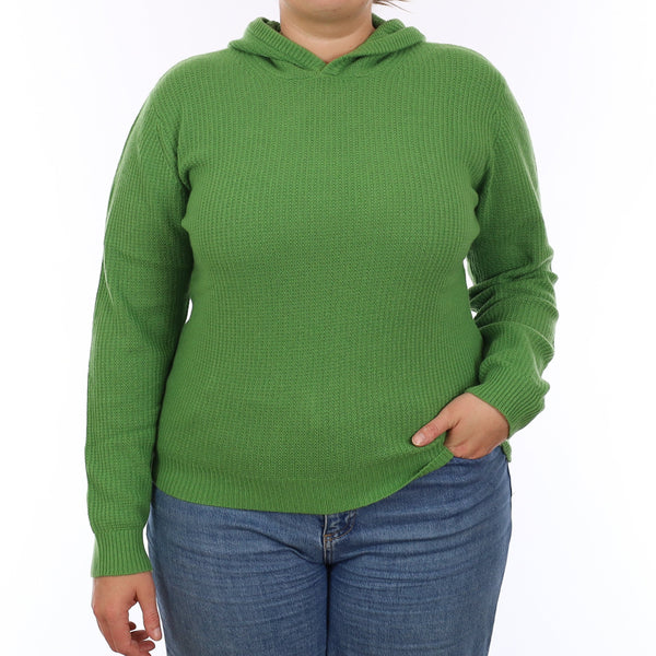 Brand New Jade Green Waffle Knit Cashmere Hoodie Jumper Large - UK 18