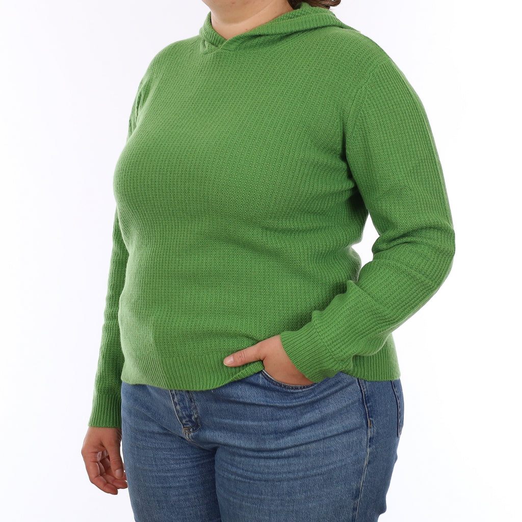 Brand New Jade Green Waffle Knit Cashmere Hoodie Jumper Extra Large