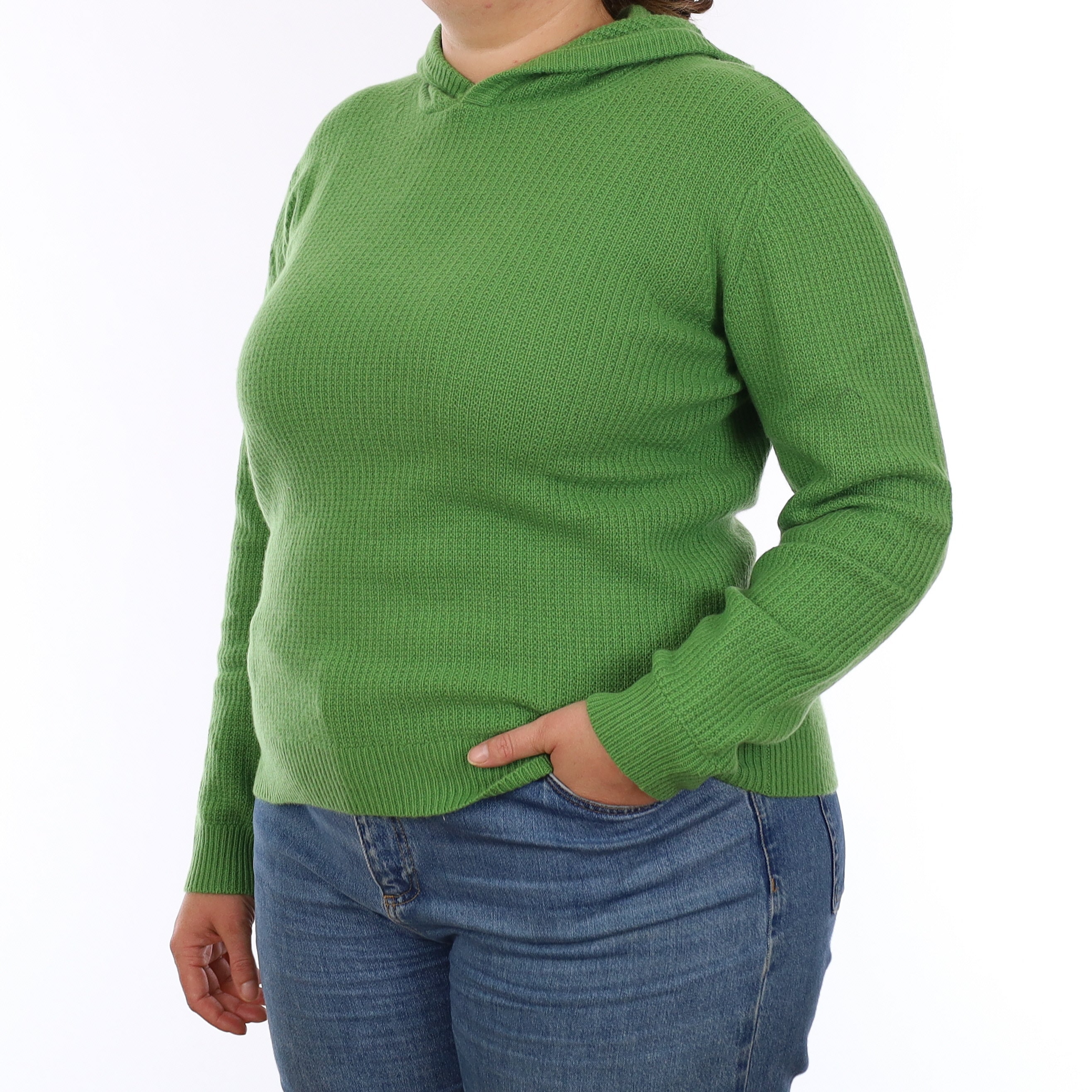 Brand New Jade Green Waffle Knit Cashmere Hoodie Jumper Extra Large