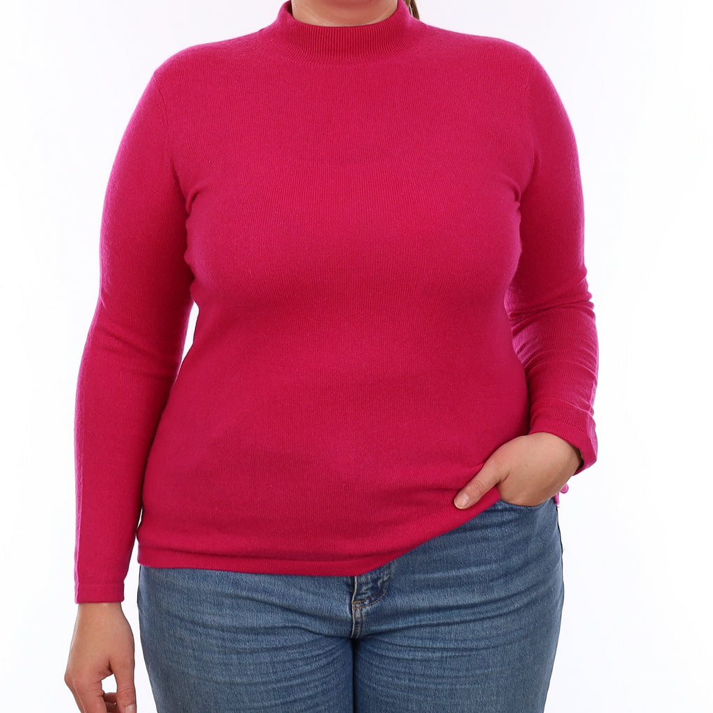 Fuchsia Pink Cashmere Turtleneck Jumper Large