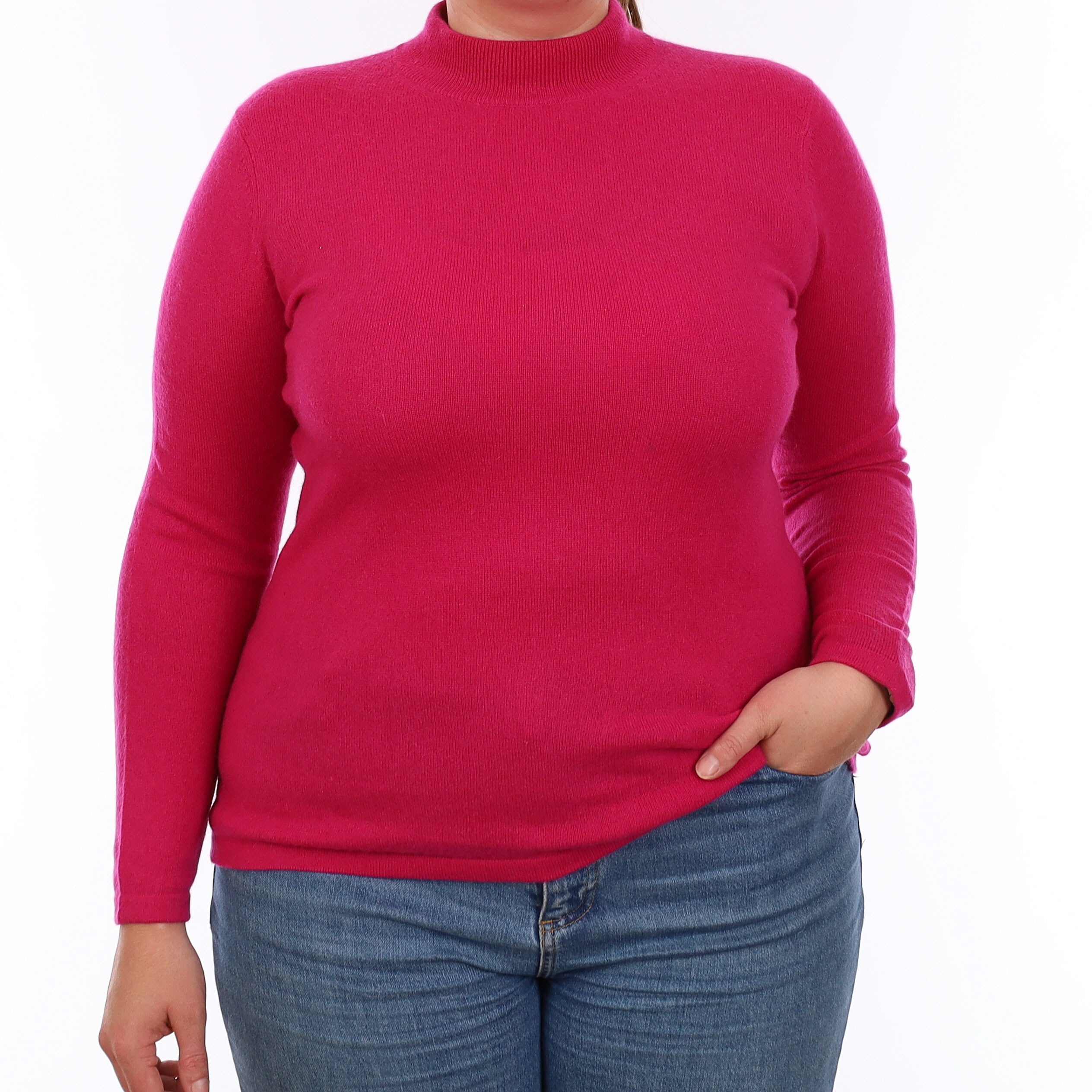 Fuchsia Pink Cashmere Turtleneck Jumper Large