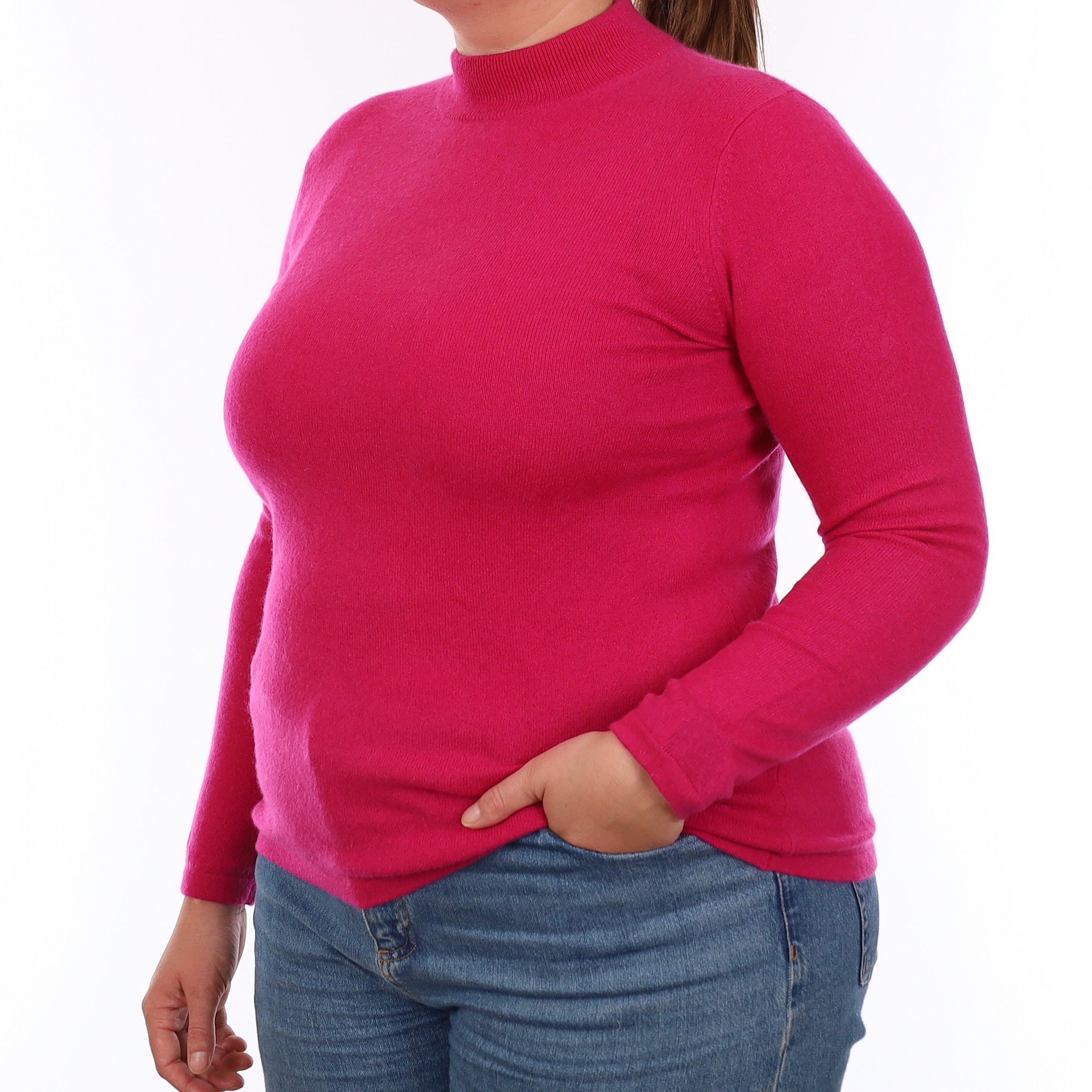 Fuchsia Pink Cashmere Turtleneck Jumper Large