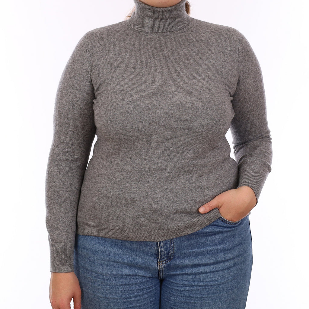 Ash Grey Cashmere Polo Neck Jumper Large