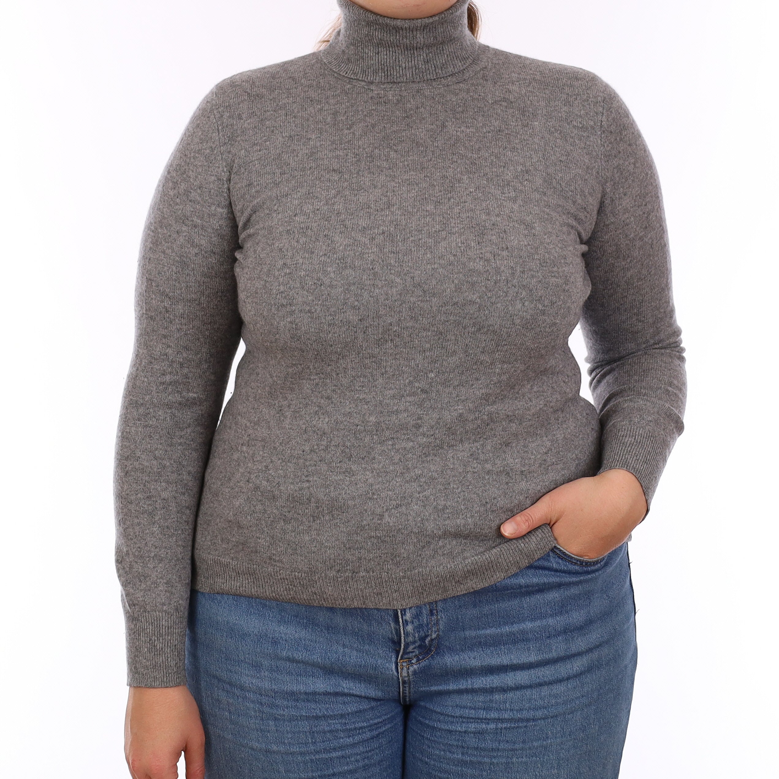 Ash Grey Cashmere Polo Neck Jumper Large