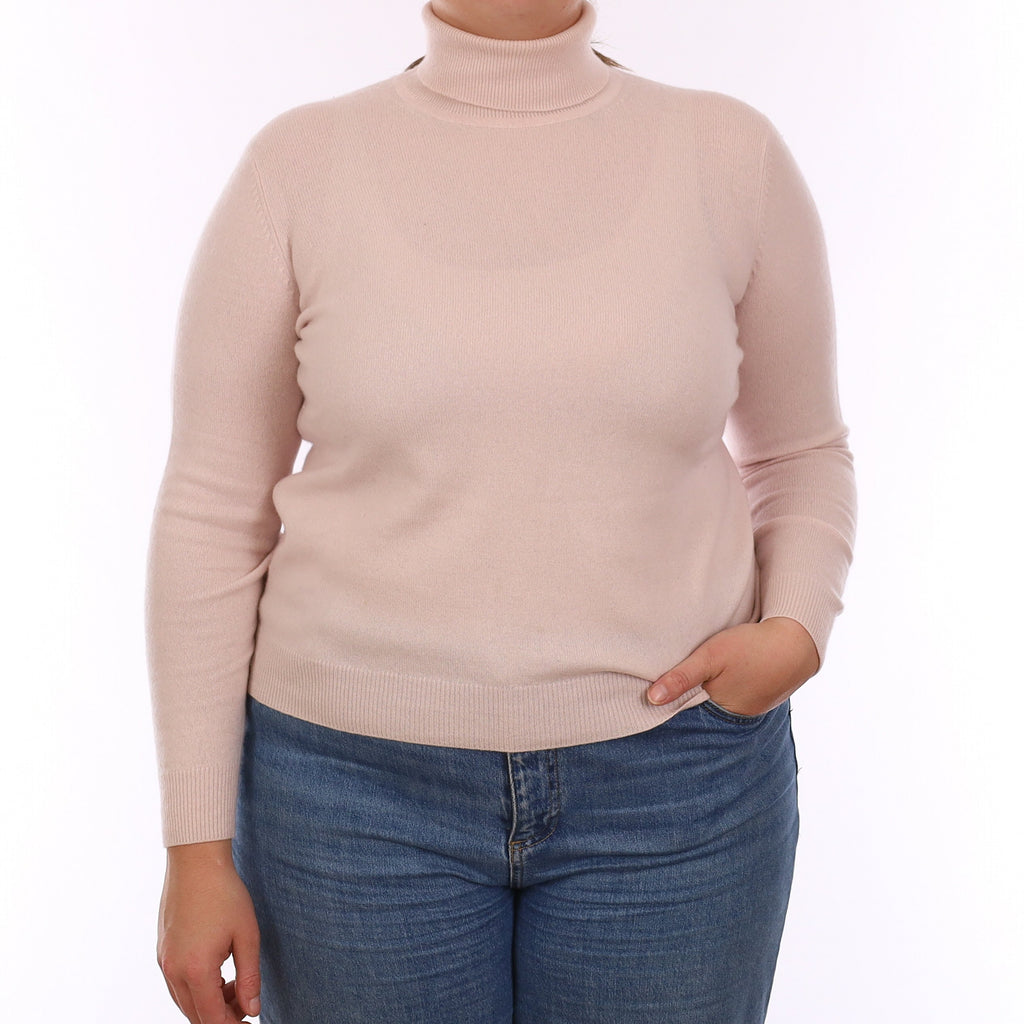 Ice Pink Cashmere Polo Neck Jumper Large