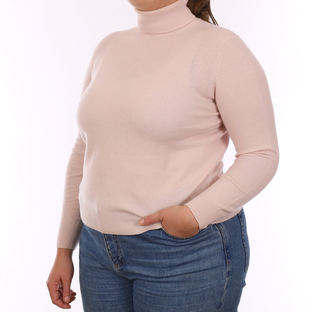 Ice Pink Cashmere Polo Neck Jumper Large