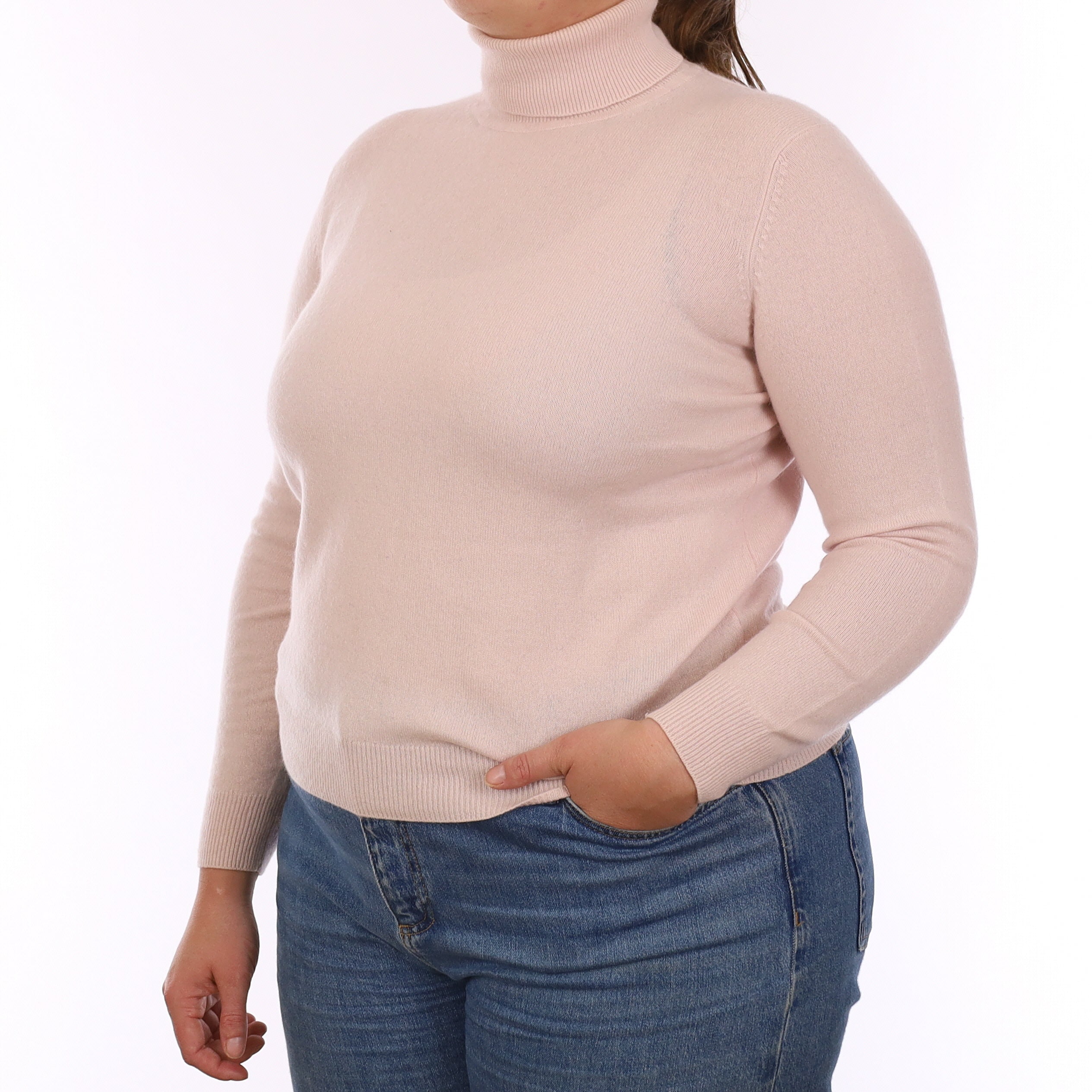 Ice Pink Cashmere Polo Neck Jumper Large