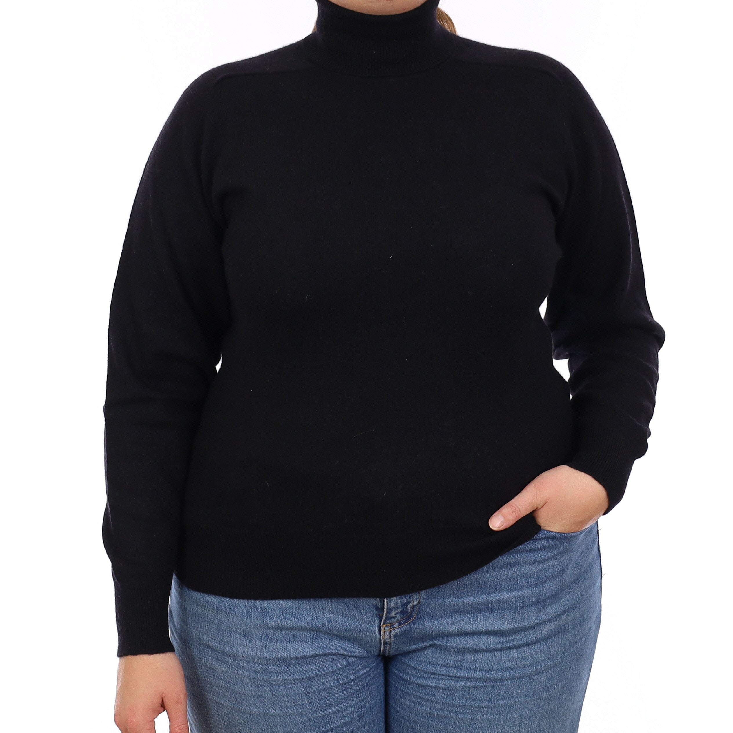 Black Cashmere Polo Neck Jumper Large