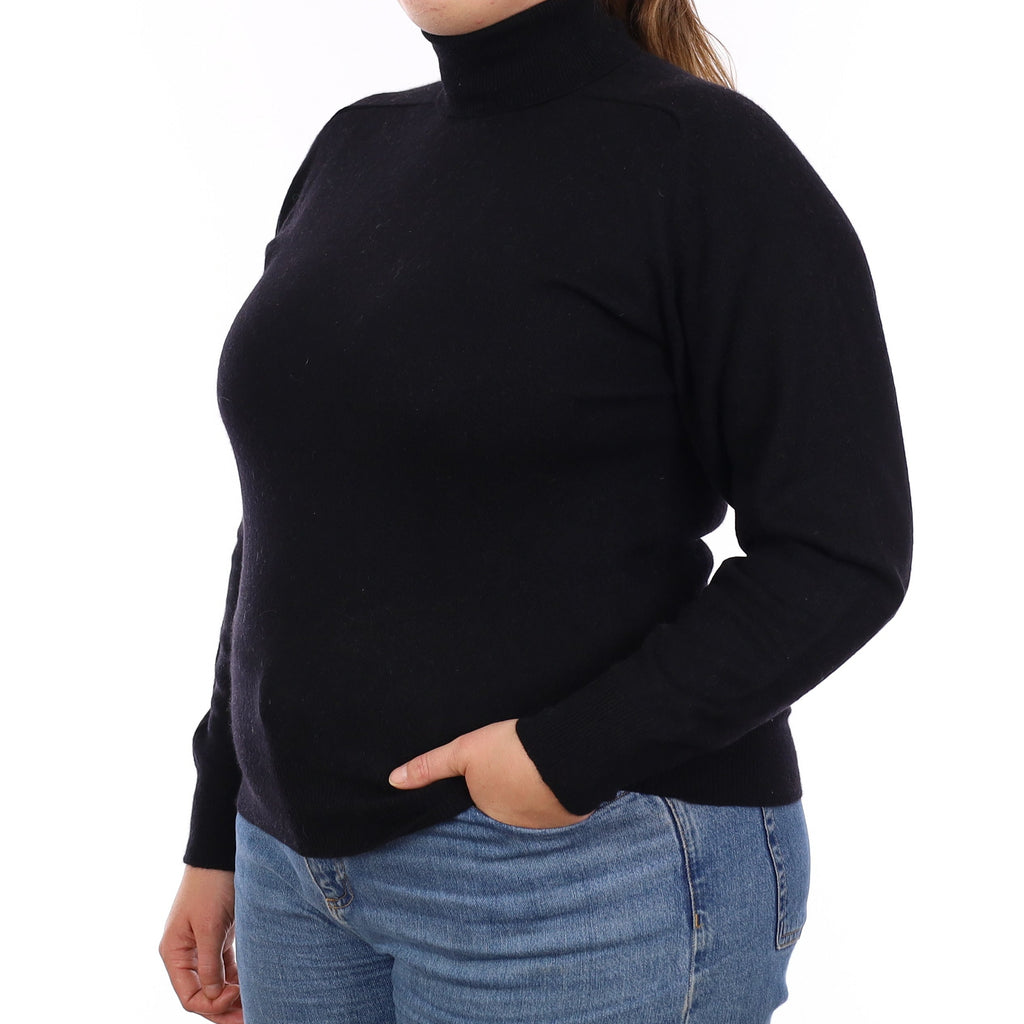Black Cashmere Polo Neck Jumper Large