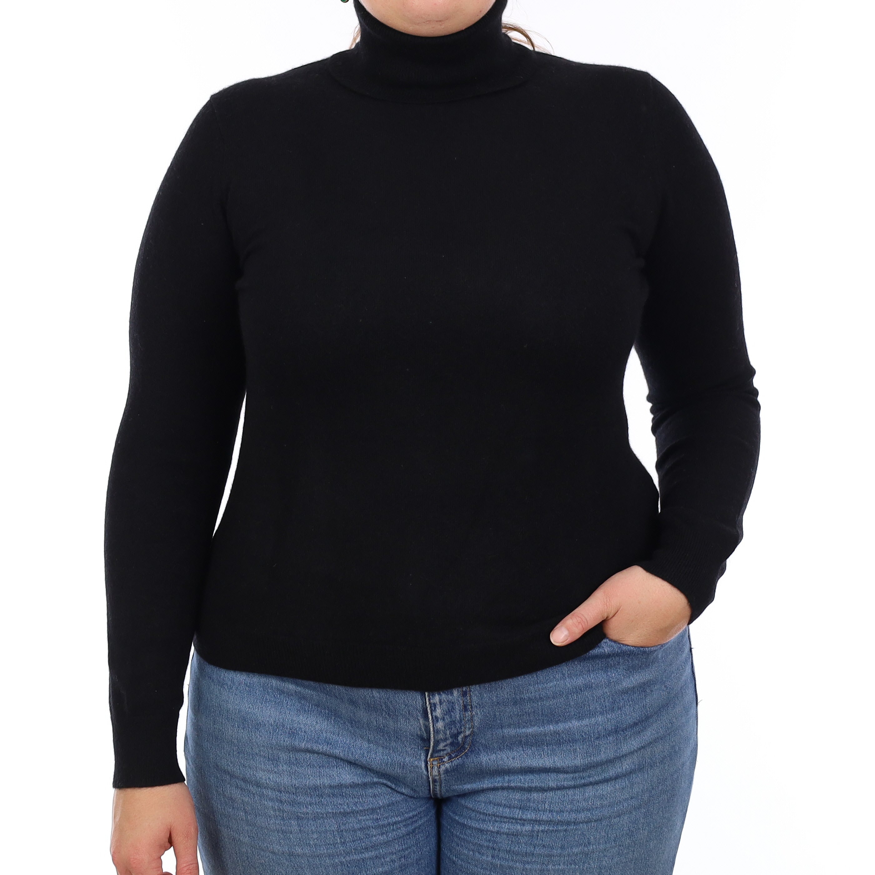 Black Cashmere Polo Neck Jumper Large