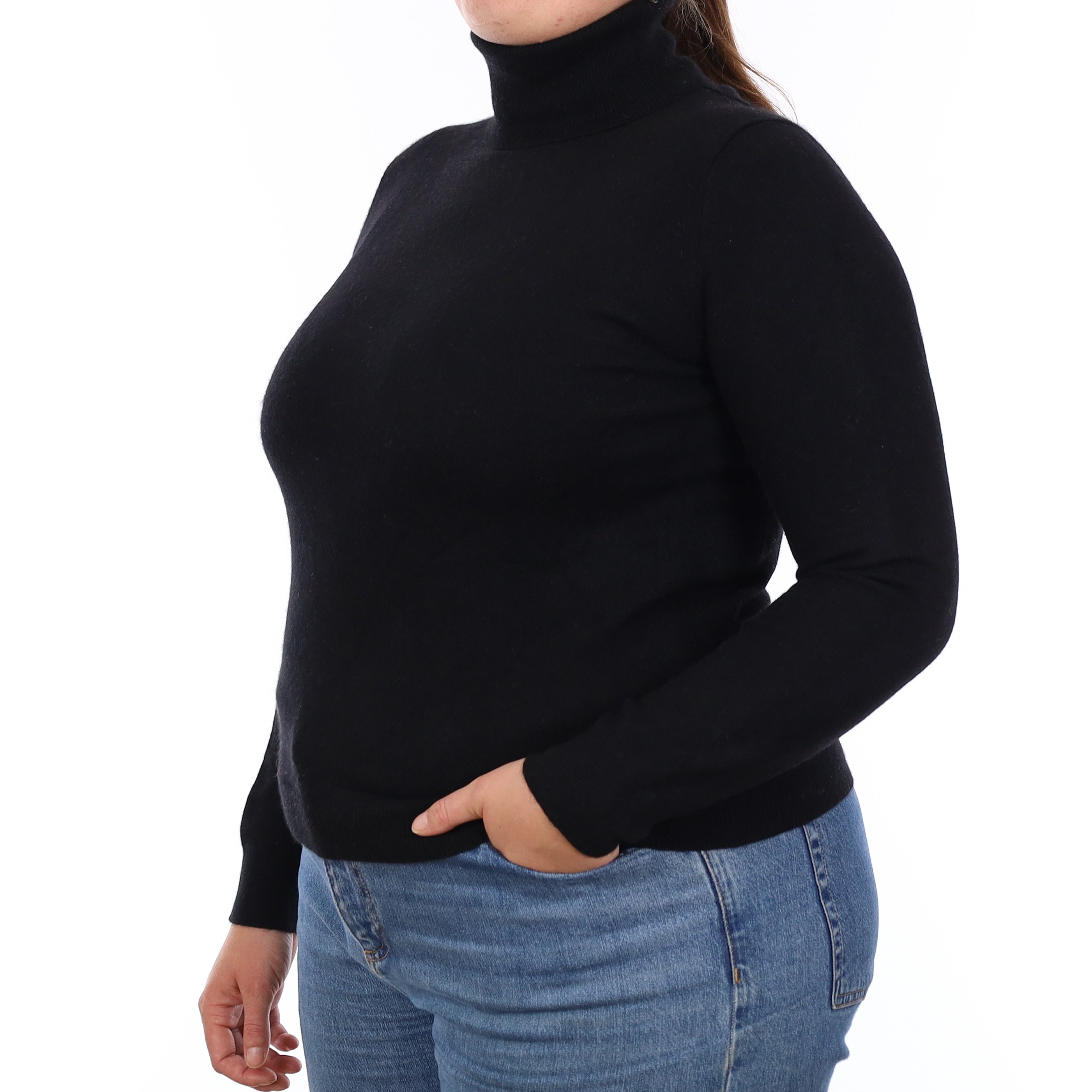 Black Cashmere Polo Neck Jumper Large