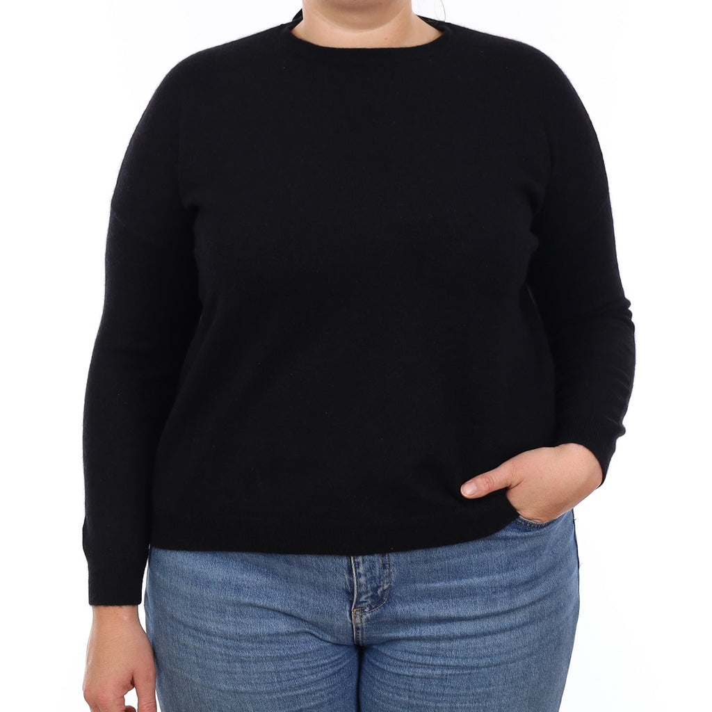 Black Cashmere Tie Detail Crew Neck Jumper Large