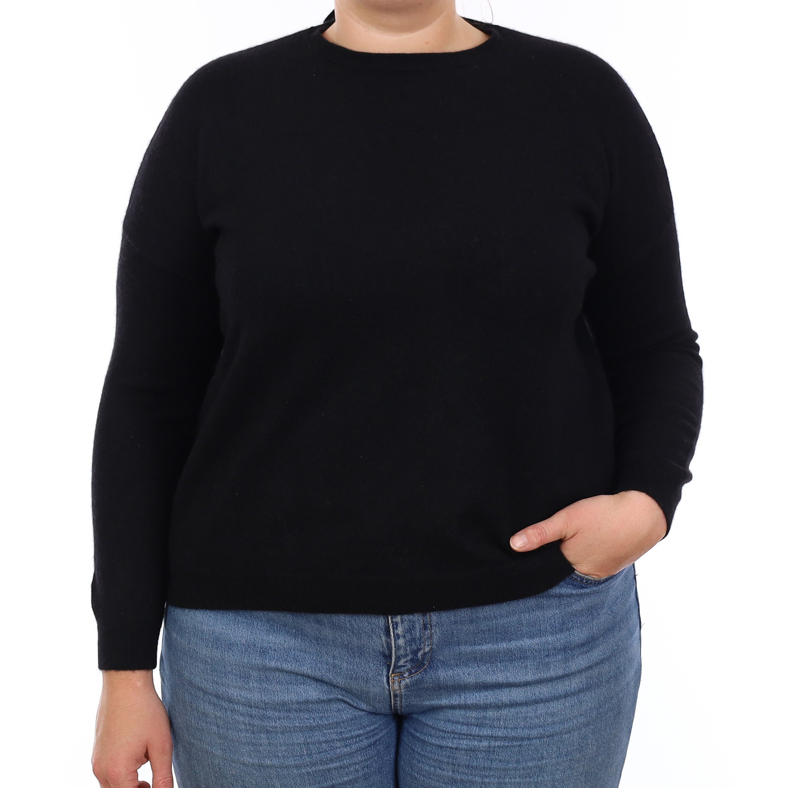 Black Cashmere Tie Detail Crew Neck Jumper Large